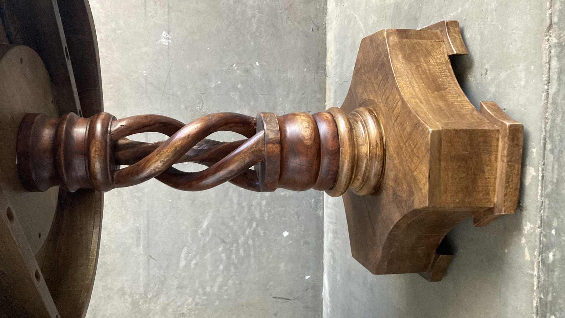 Photo 1 of JOFRAN GLOBAL CARVED SPIRAL PEDESTAL MANGO WOOD TABLE