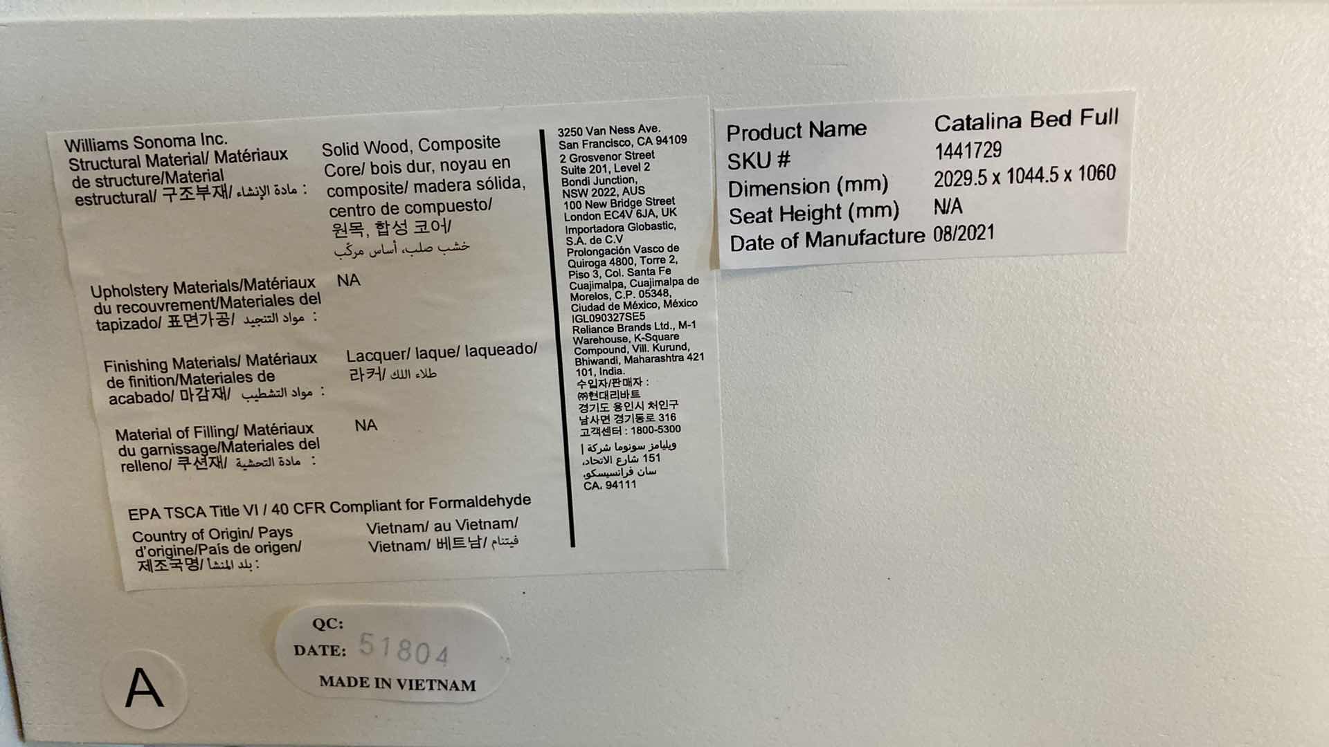 Photo 1 of WILLIAMS SONOMA CATALINA COLLECTION FULL SIZE BED FRAME