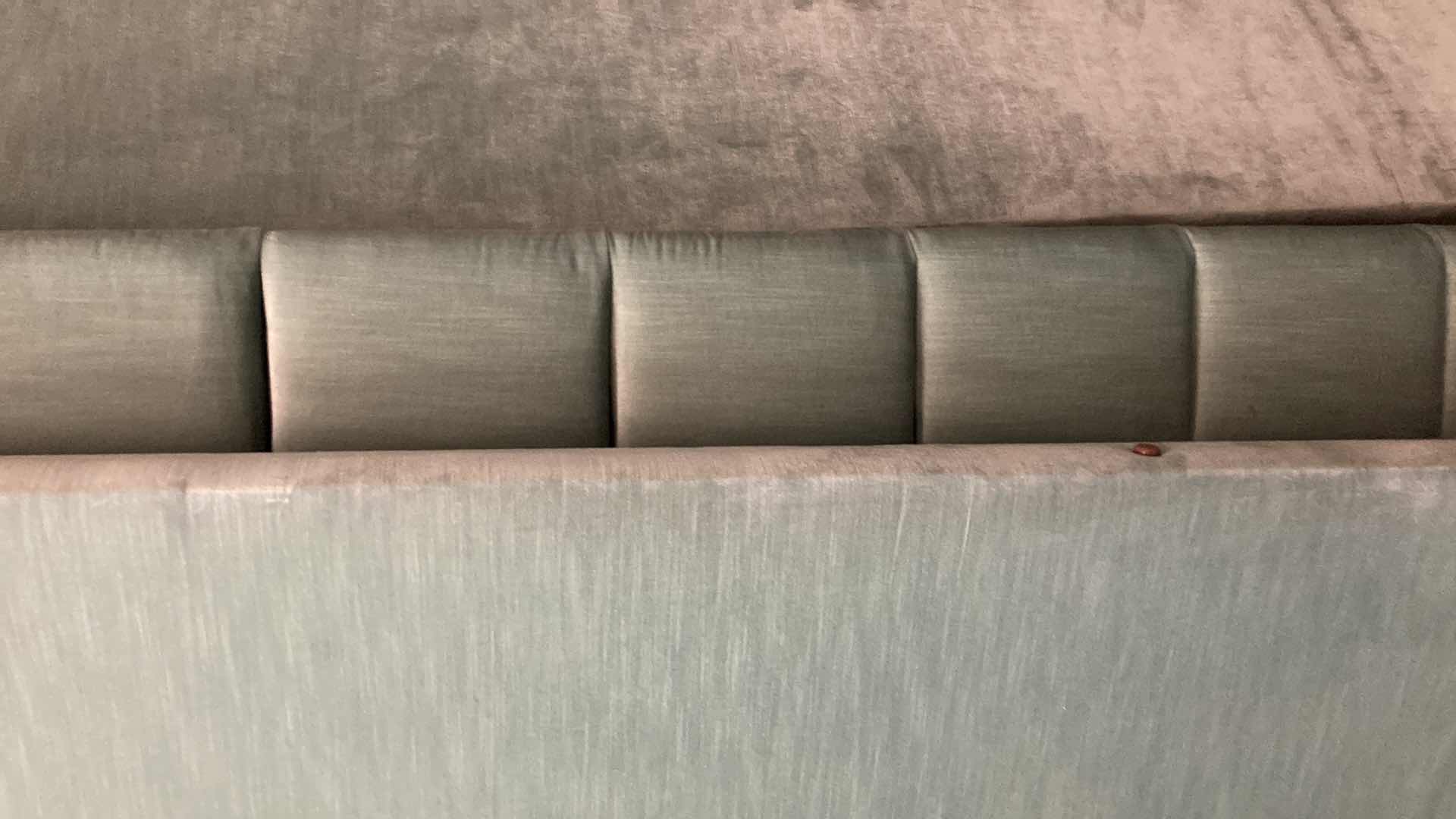 Photo 1 of HIGH BACK UPHOLSTERED POLYESTER PASTEL GREEN BED FRAME 83” X 84” H117”