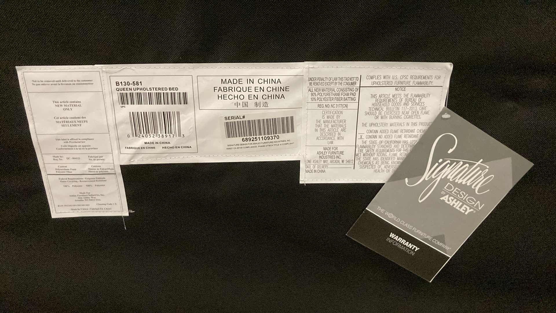 Photo 1 of ASHLEYS FURNITURE QUEEN LIGHT GRAY UPHOLSTERED BED FRAME