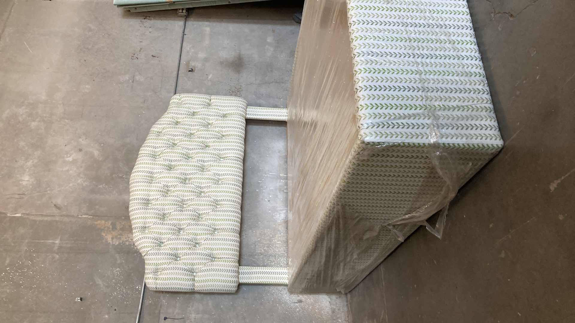 Photo 1 of UPHOLSTERED VINE PRINTED CLOTH BED FRAME 64” X 86.5” H65.5”