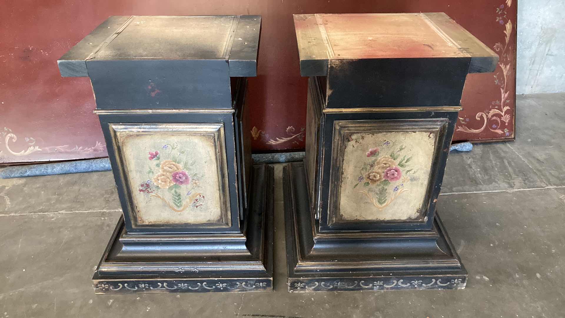 Photo 1 of ANTIQUE FLORAL PAINTED SOLID WOOD DINING TABLE 47” X 99” H32”