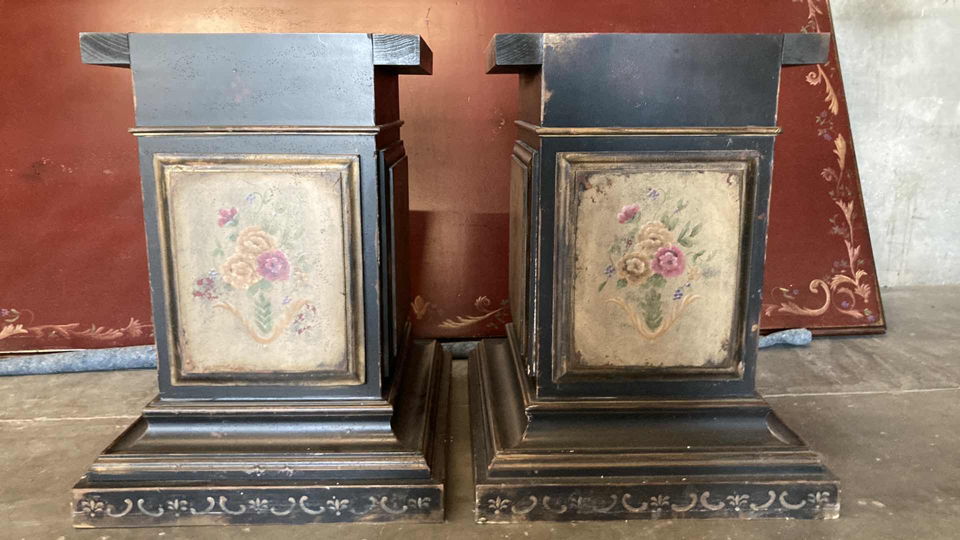 Photo 1 of ANTIQUE FLORAL PAINTED SOLID WOOD DINING TABLE 47” X 99” H32”