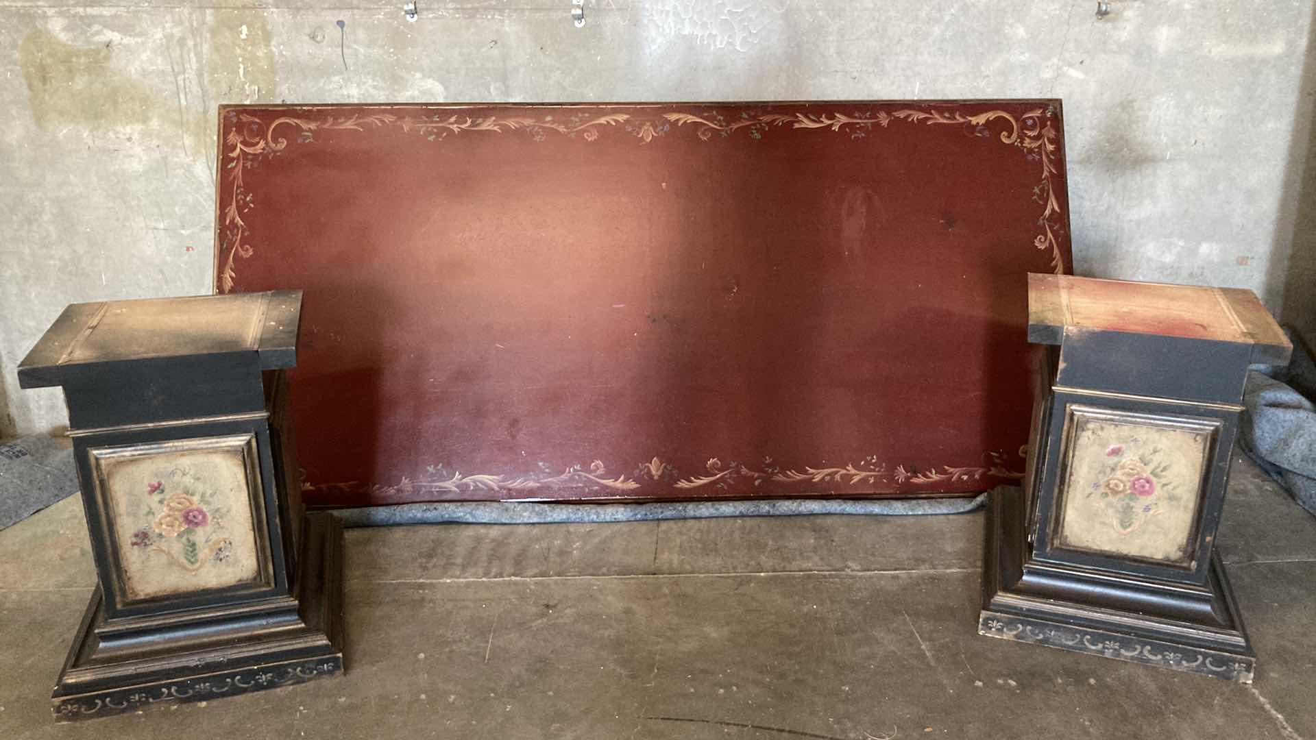 Photo 1 of ANTIQUE FLORAL PAINTED SOLID WOOD DINING TABLE 47” X 99” H32”