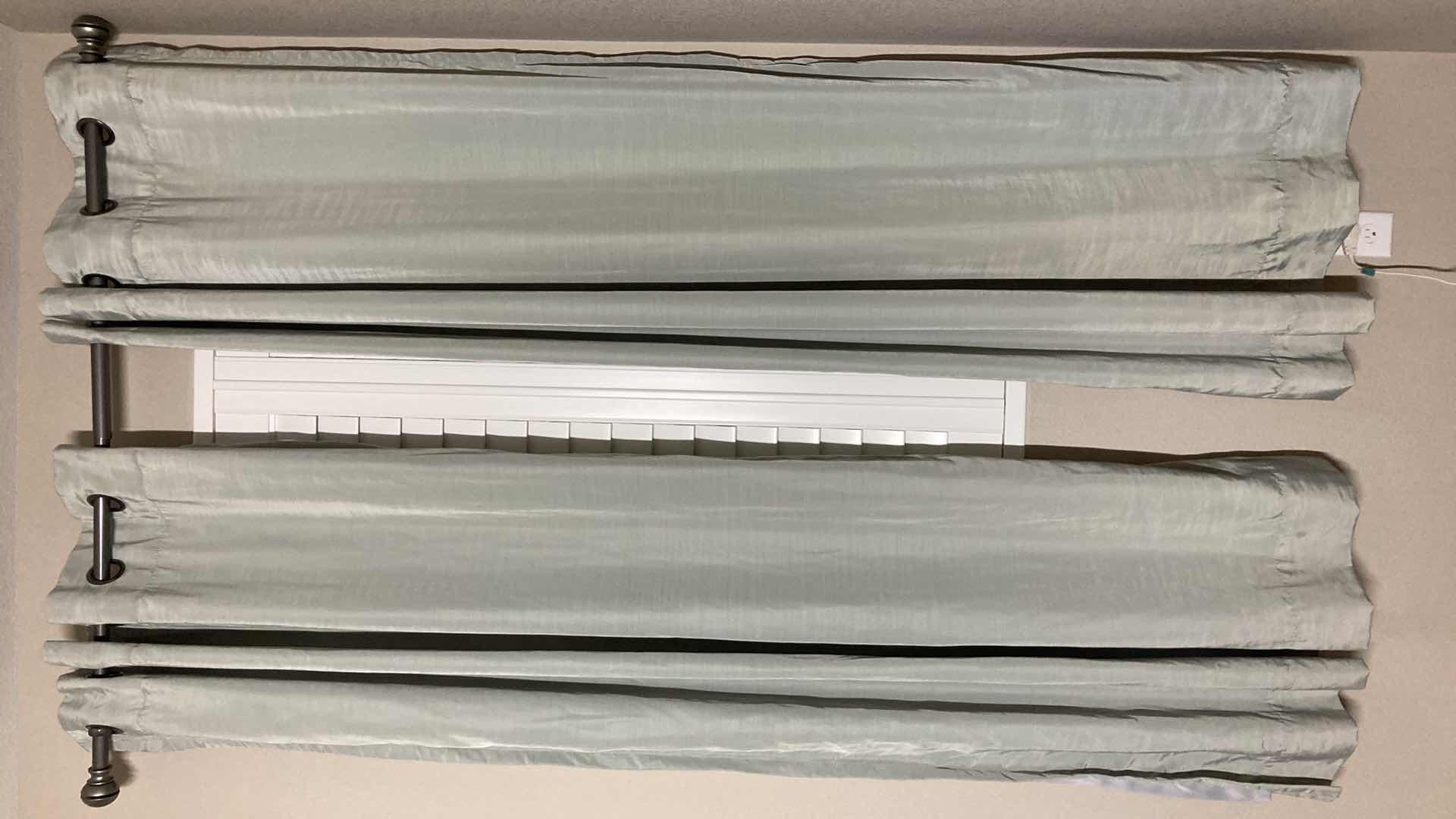 Photo 1 of DKNY POLYESTER DUAL LAYER CURTAIN PANELS (2) 50” X 84” W ADJUSTABLE METAL CURTAIN ROD