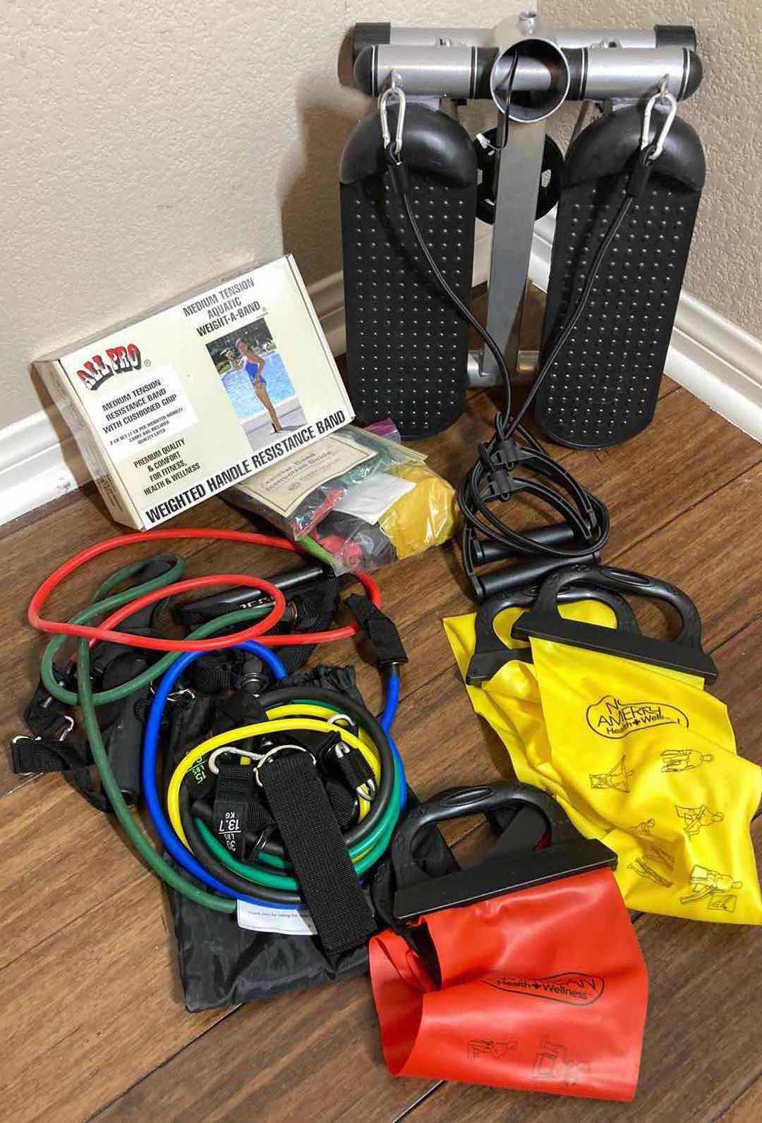 Photo 1 of HOME EXERCISE EQUIPMENT- RESISTANT BANDS, PUSH UP HANDLES, CARDIO DUMBBELLS & YOGA MAT