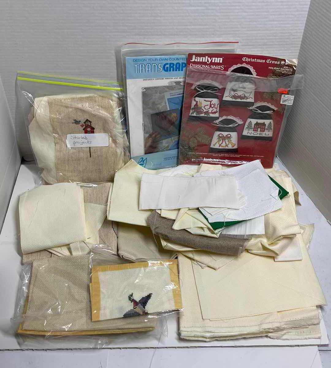 Photo 1 of CROSS STITCH FABRIC-NEW & PARTIALS