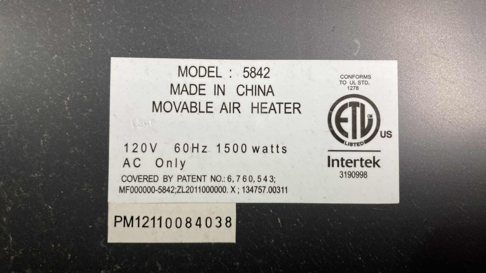 Photo 1 of LASKO MOVABLE AIR HEATER MODEL 5842 W REMOTE