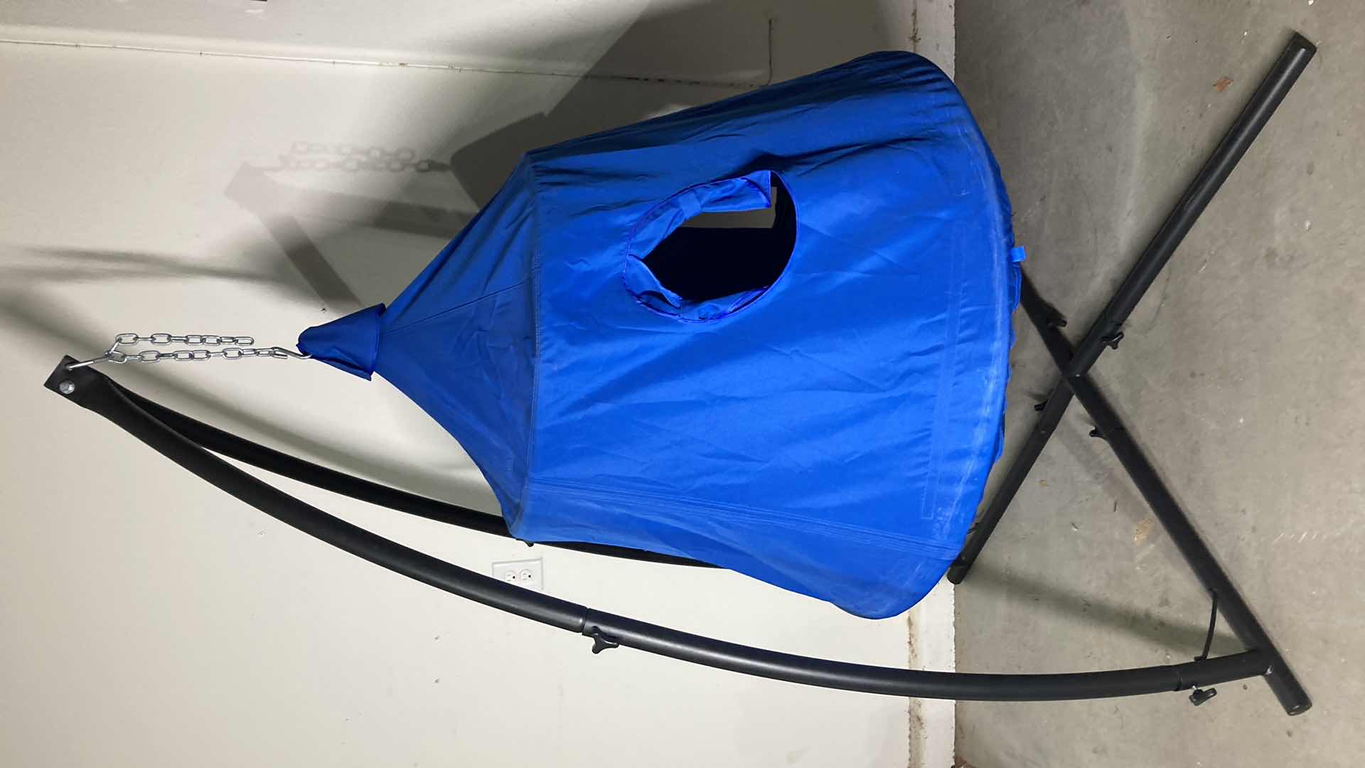 Photo 1 of ARLOPU BLUE HAMMOCK CANOPY SWING CHAIR W STEEL STAND 330LB CAP & LED COLORED LIGHTS 44” X 44” H84”