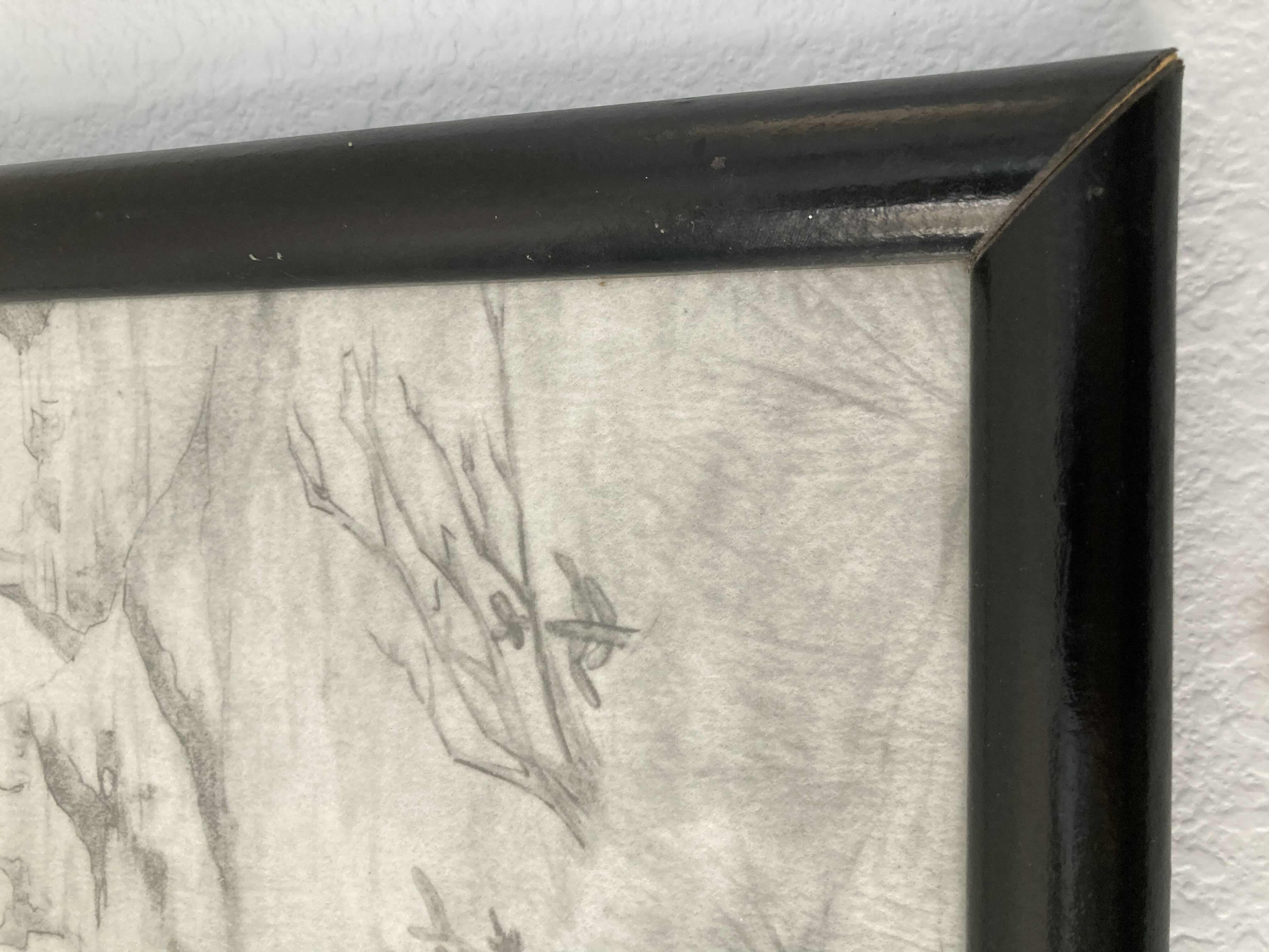 View 2 of NUDE NATIVE AMERICAN WOMAN WALKING HORSE SKETCHED FRAMED ARTWORK 21.5” X 17.5”