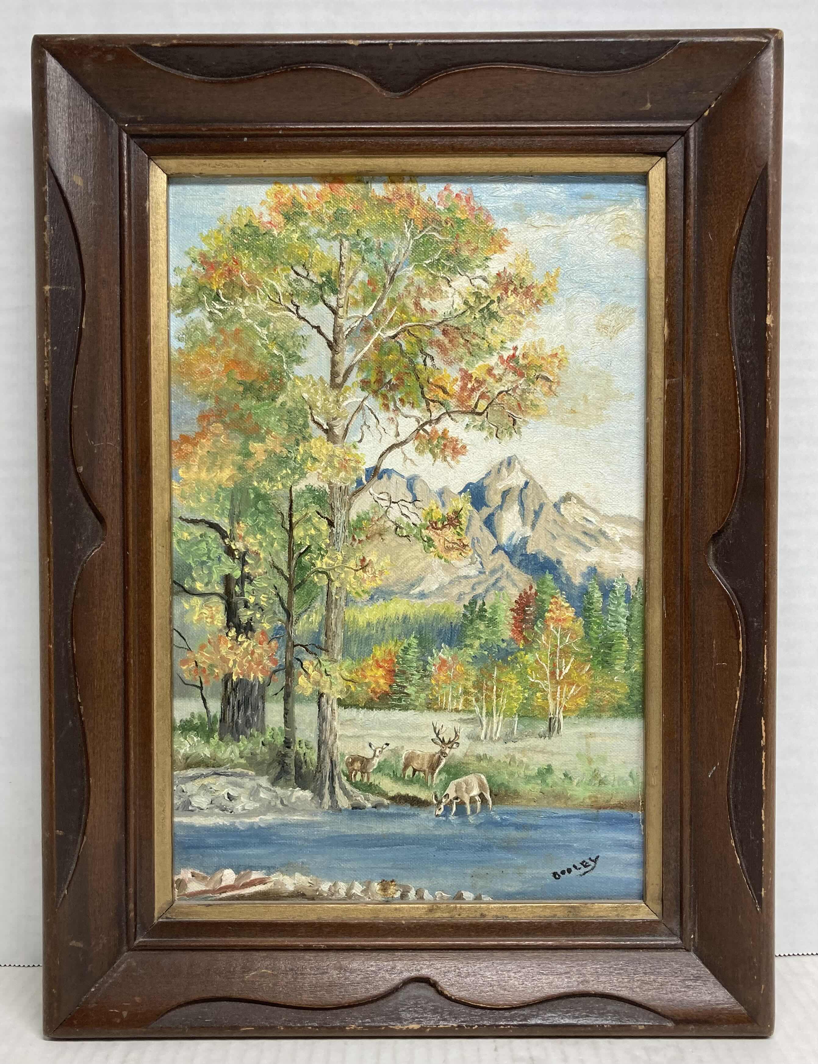 Photo 1 of SCENIC DEER PAINTING FRAMED ARTWORK SIGNED BY ARTIST 11.25” X 15”