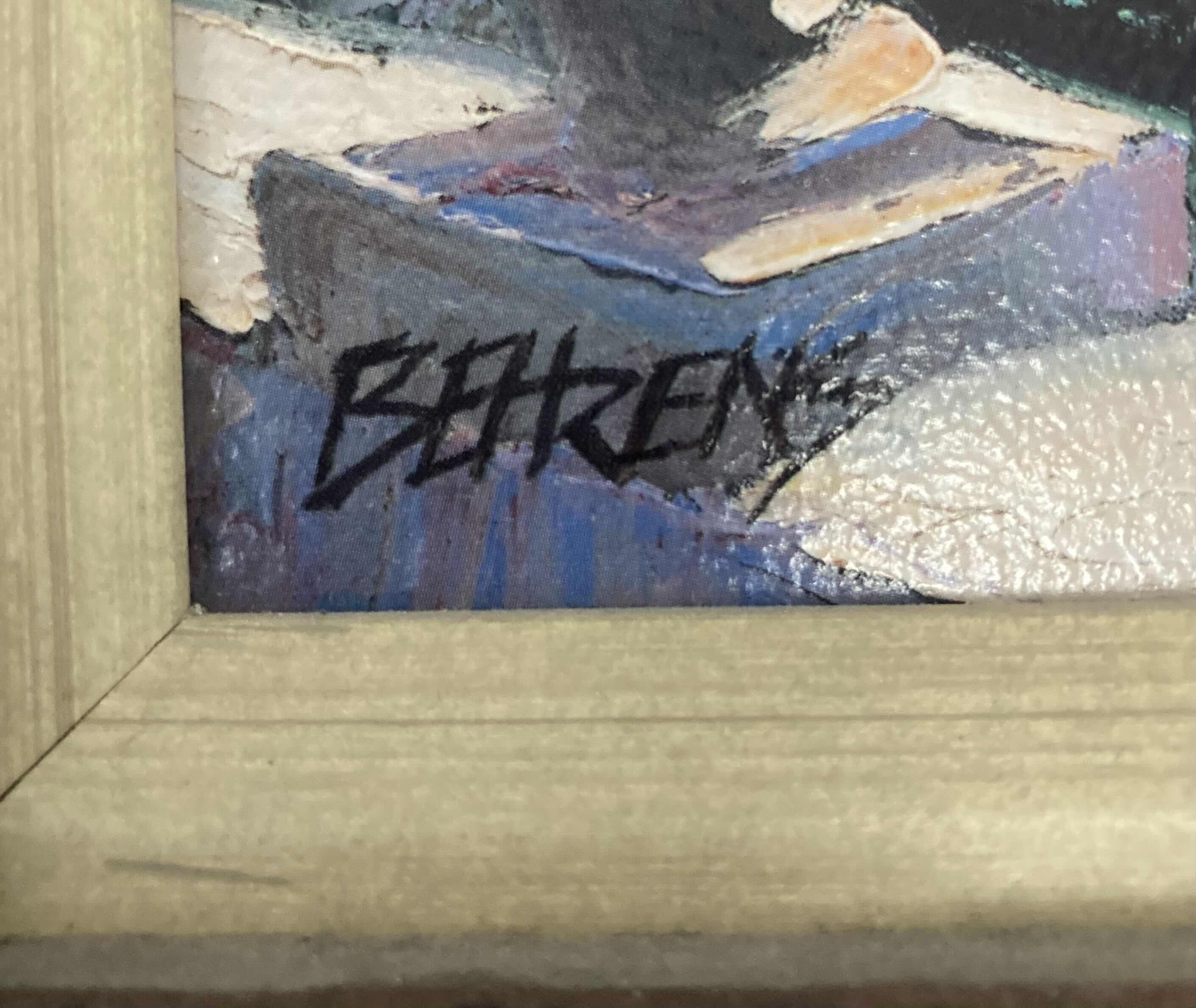 Photo 1 of VILLAGE WATER BUNGALOW PAINTING FRAMED ARTWORK SIGNED BY BEHRENS 22” X 18”