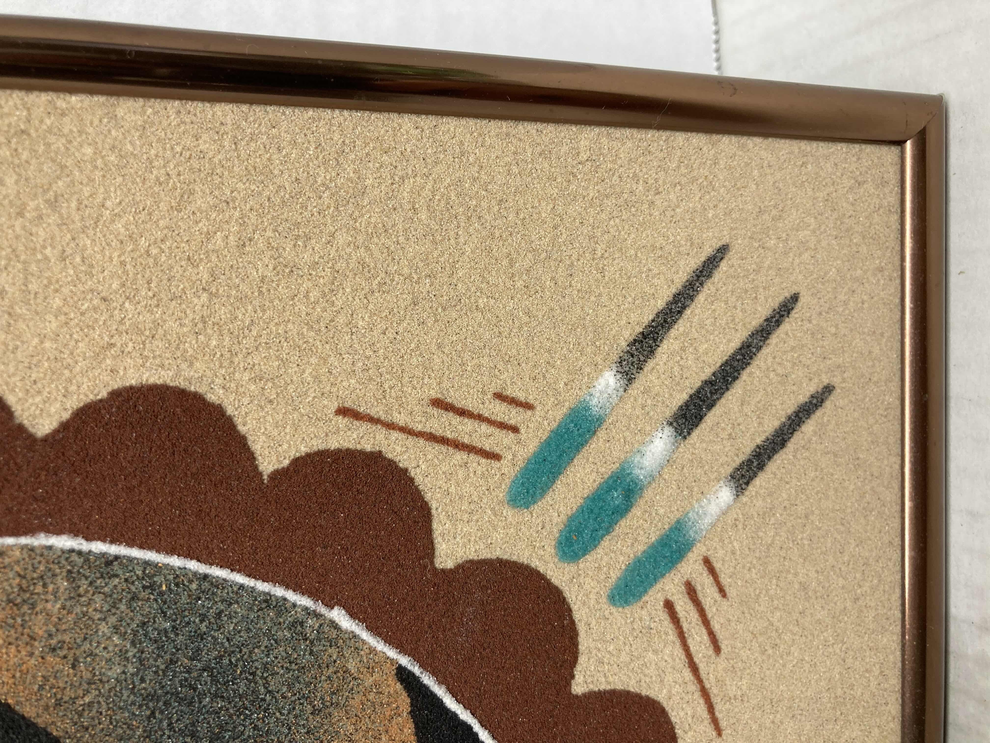 Photo 1 of END OF THE TRAIL NATIVE AMERICAN SAND PAINTING BY S. THOMAS 12” X 12”