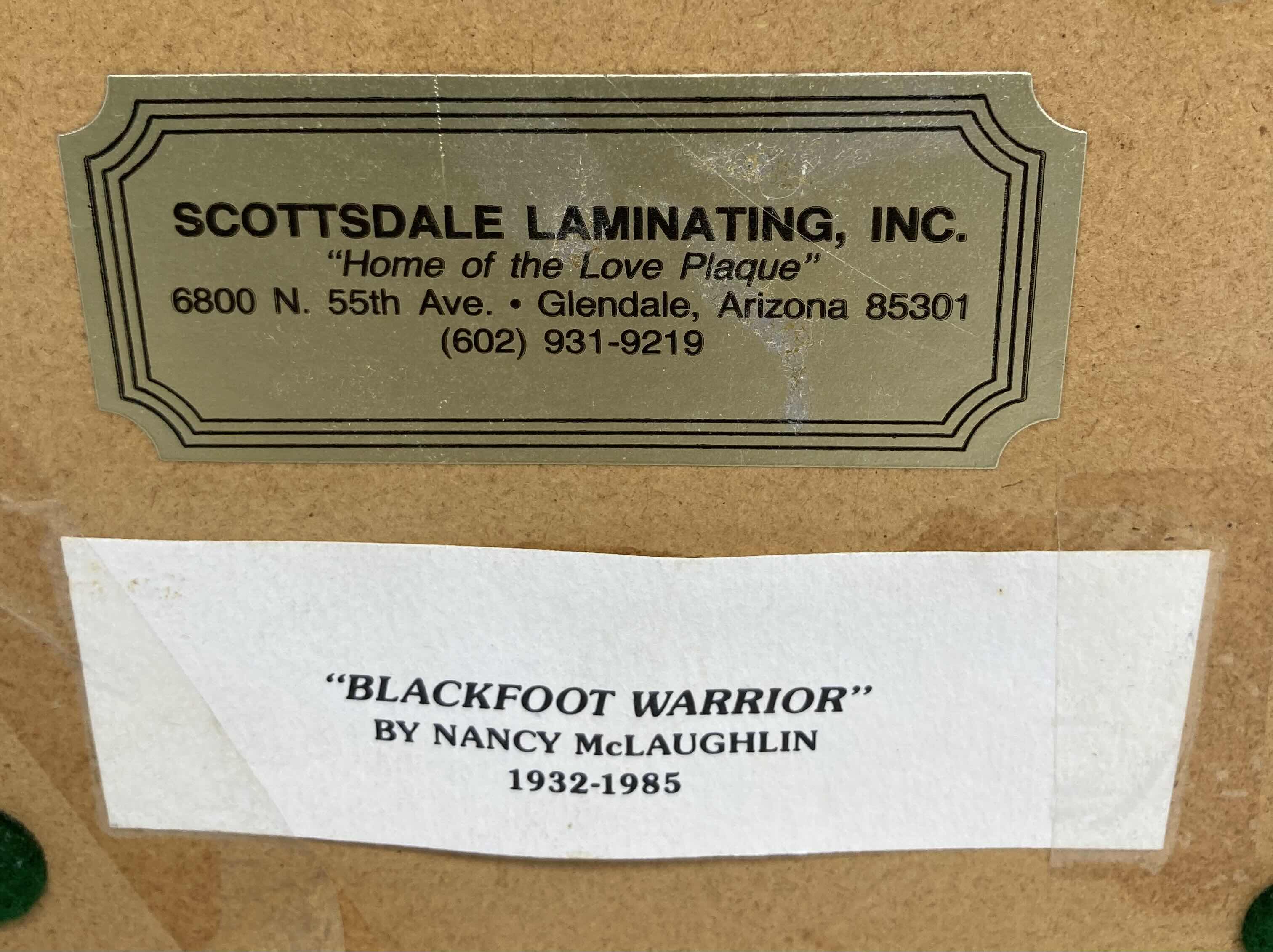 Photo 4 of LAMINATED BLACKFOOT WARRIOR ART SIGNED BY NANCY MCLAUGHLIN 6” X 8”