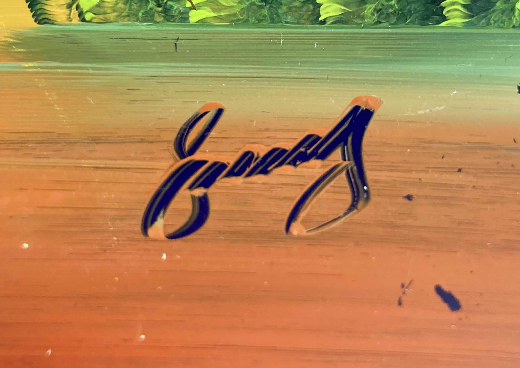 Photo 1 of TROPICAL COUPLE TILE FINGER PAINTING SIGNED BY ARTIST 8” X 8”