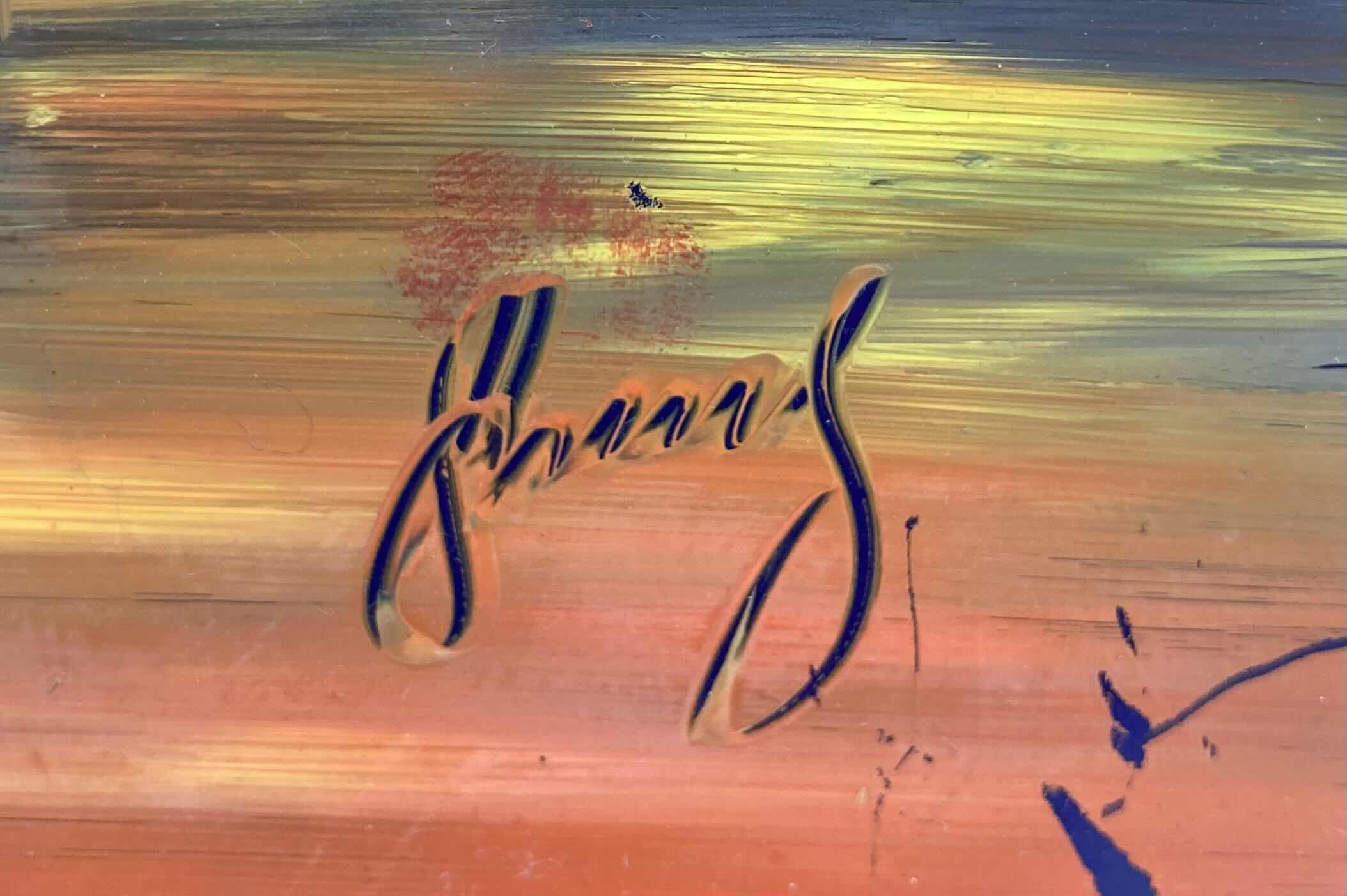 Photo 1 of TROPICAL SUNSET TILE FINGER PAINTING SIGNED BY ARTIST 8” X 8”