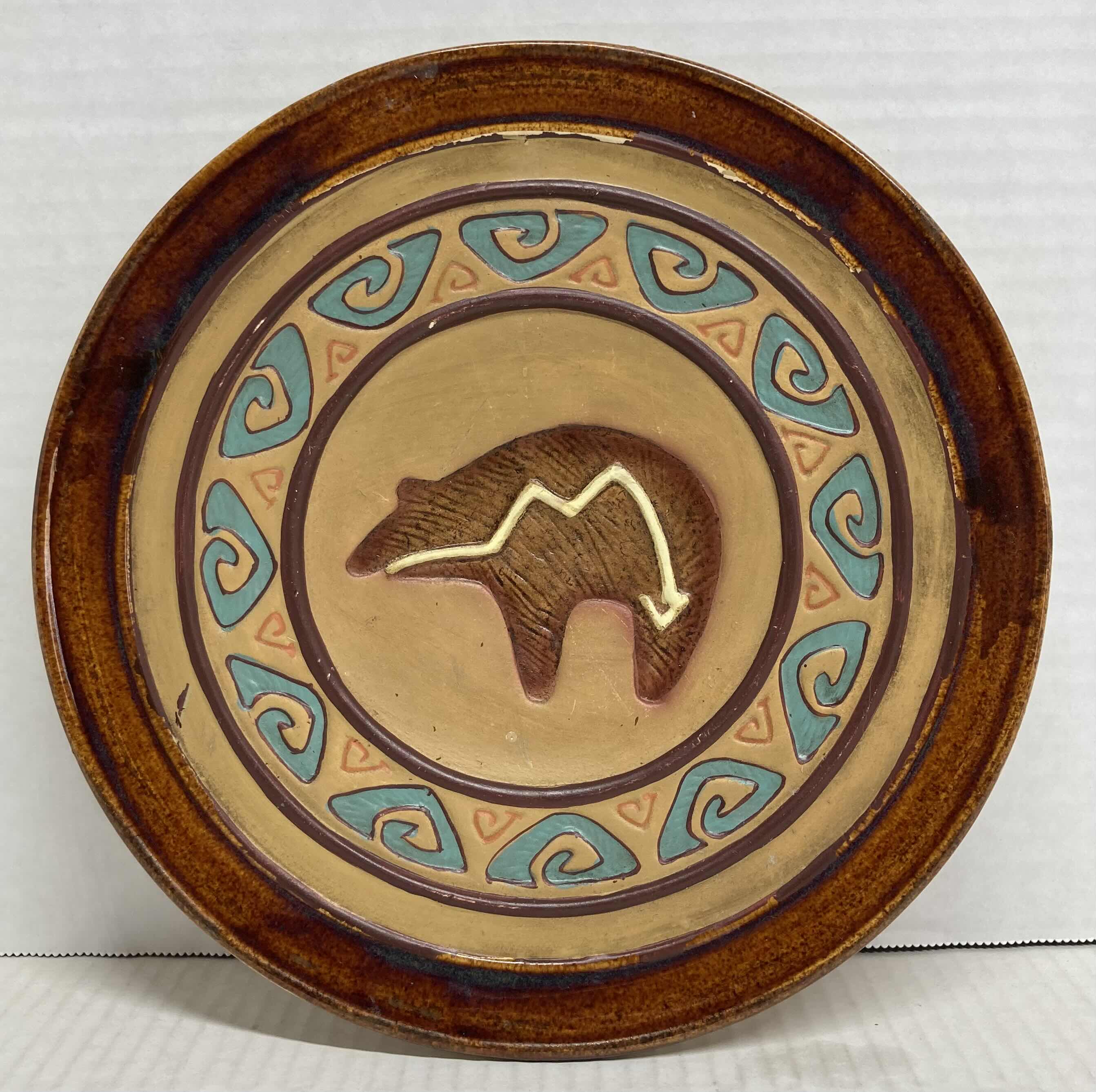 Photo 1 of HEARTLINE BEAR NATIVE AMERICAN RED CLAY PLATE 9.25” X 9.25”