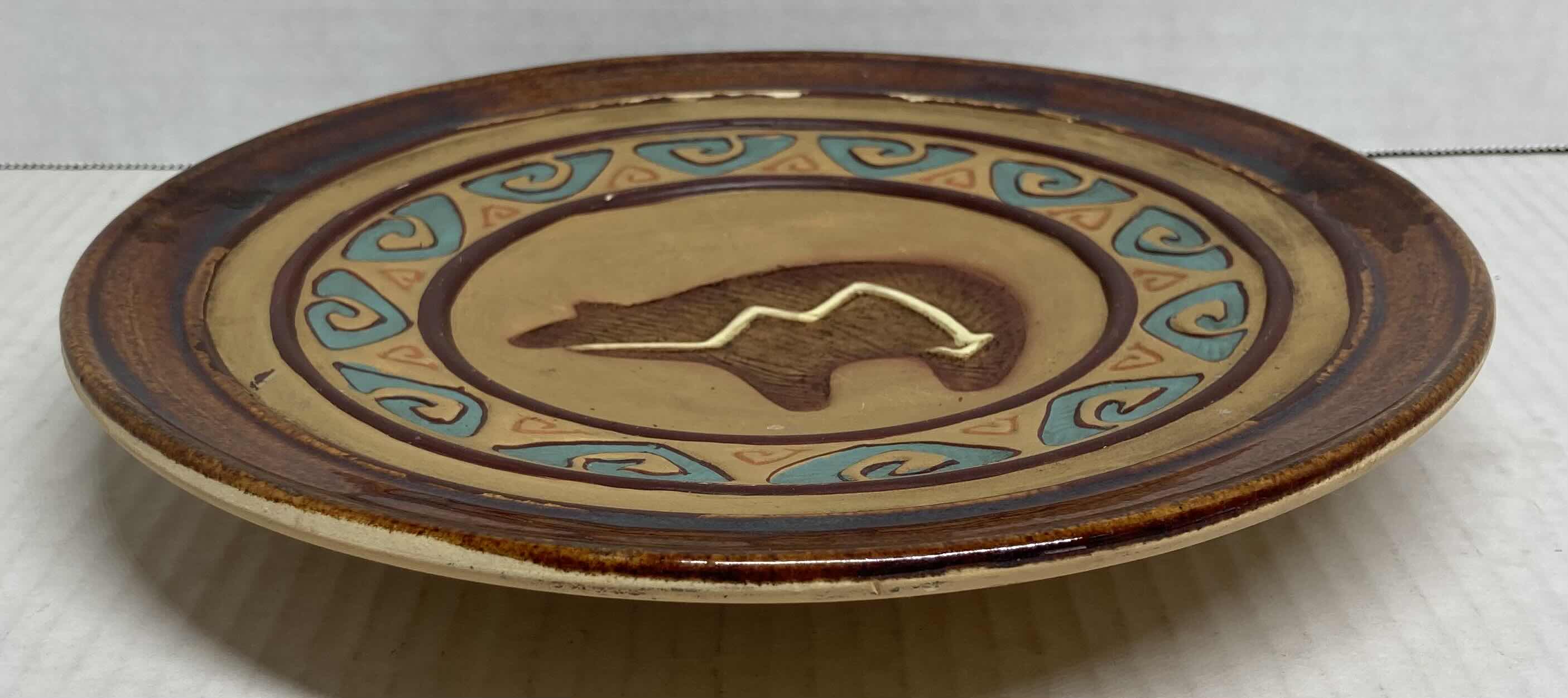 Photo 1 of HEARTLINE BEAR NATIVE AMERICAN RED CLAY PLATE 9.25” X 9.25”
