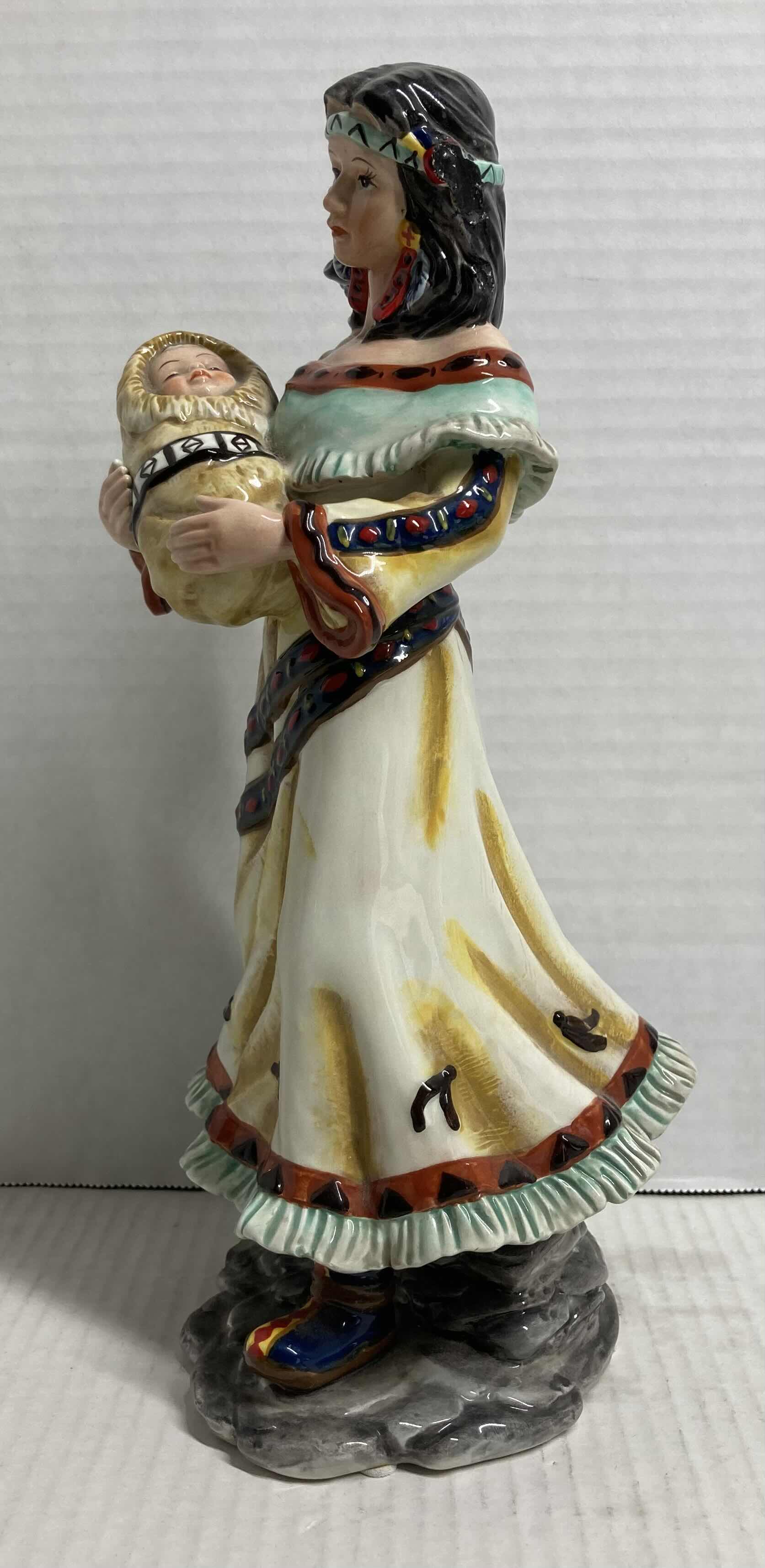 Photo 1 of NATIVE AMERICAN MOTHER & BABY CERAMIC FIGURINE H11.5”
