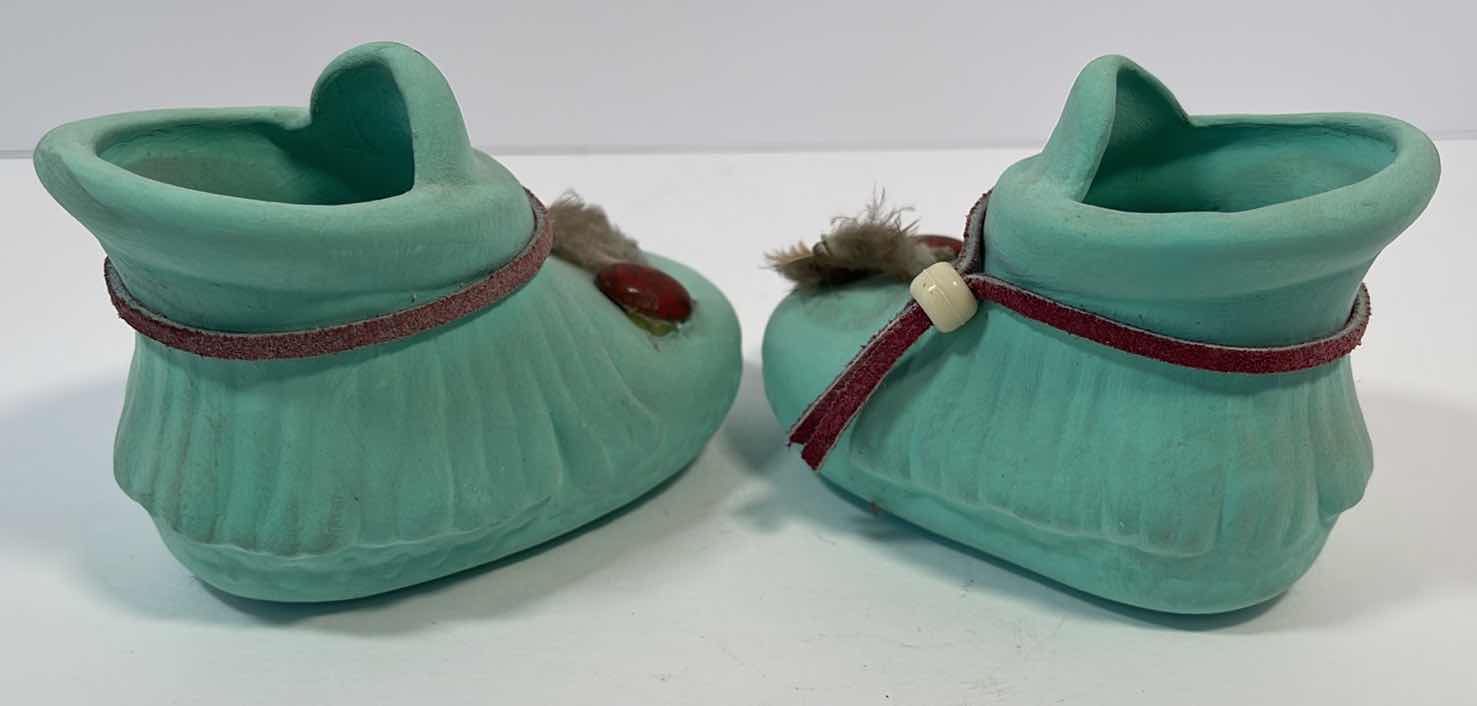 Photo 1 of HAND PAINTED CERAMIC BABY MOCCASINS H2.5”