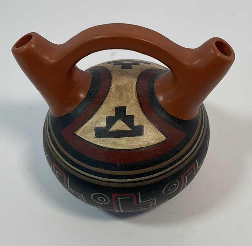 Photo 1 of SEGOVIA HAND PAINTED CERAMIC SPROUT VESSEL H3.5”VINTAGE