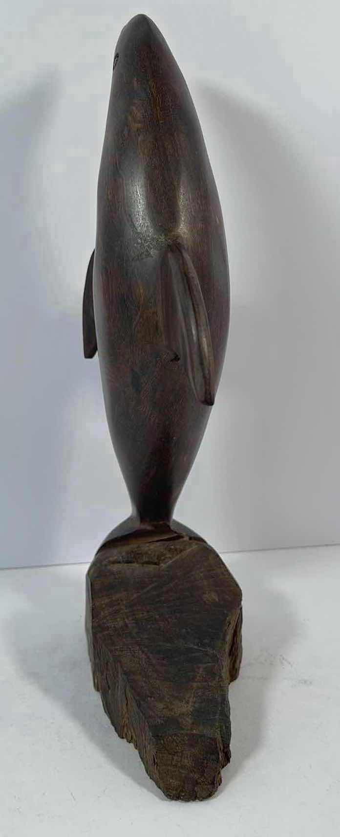 Photo 1 of HAND CARVED WOODEN DOLPHIN FIGURINE STATUE H11.5” 