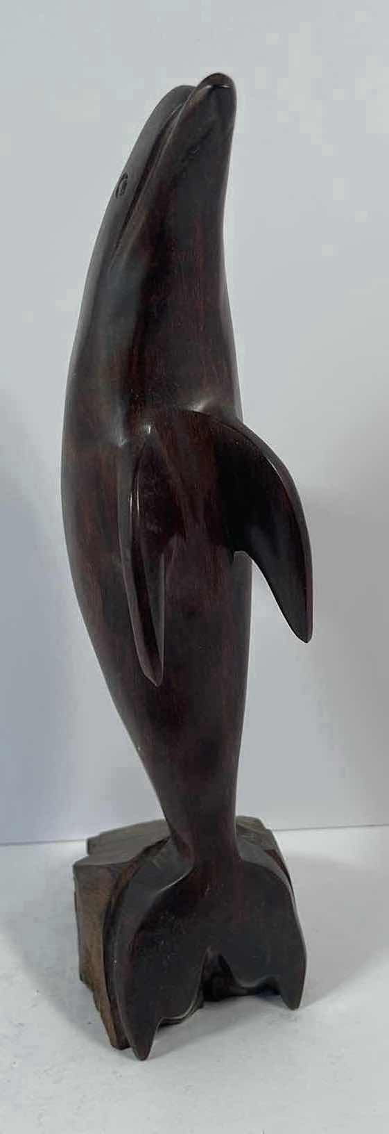 Photo 1 of HAND CARVED WOODEN DOLPHIN FIGURINE STATUE H11.5” 