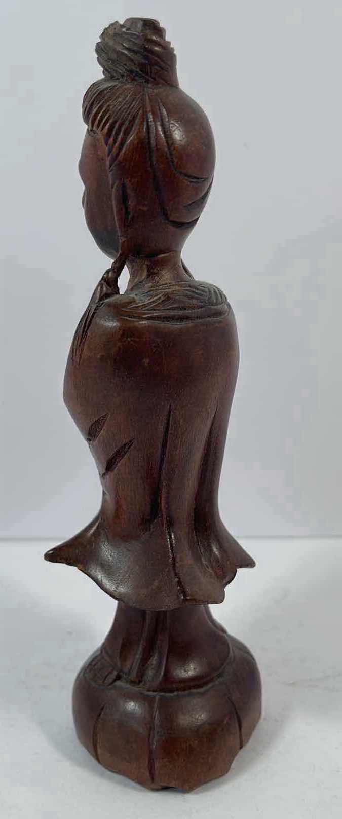 Photo 1 of CARVED WOODEN KWAN STATUE FIGURINE H8”