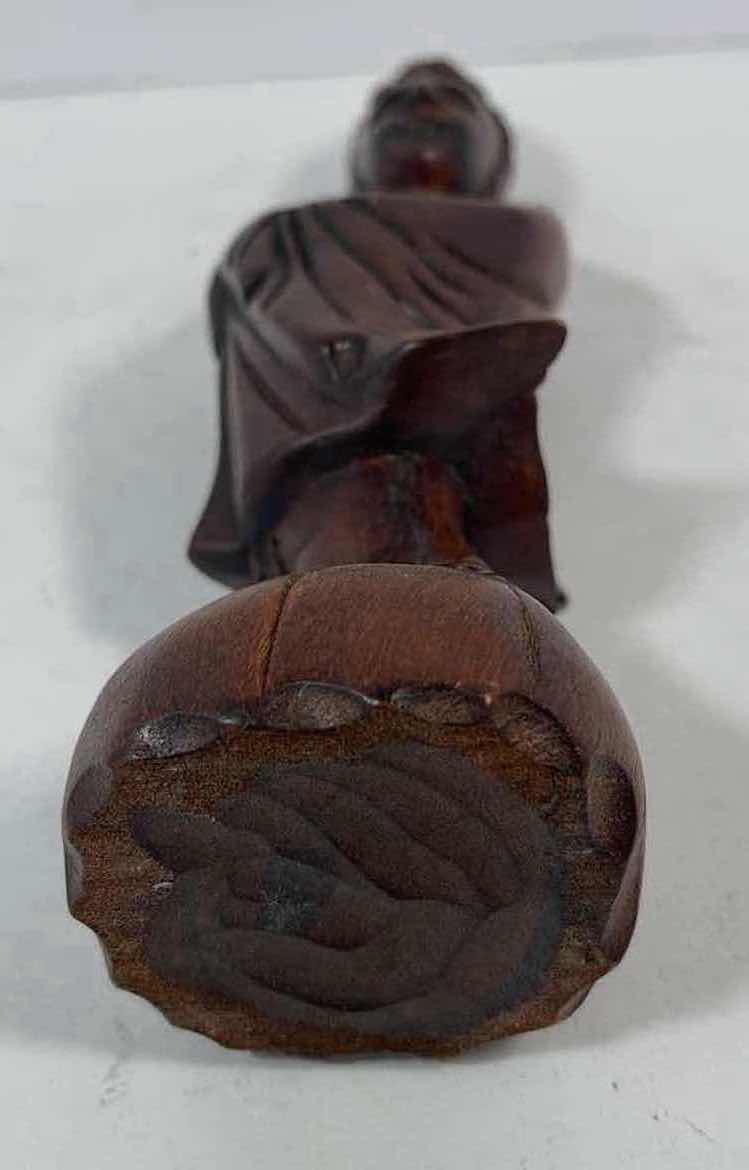 Photo 1 of CARVED WOODEN KWAN STATUE FIGURINE H8”