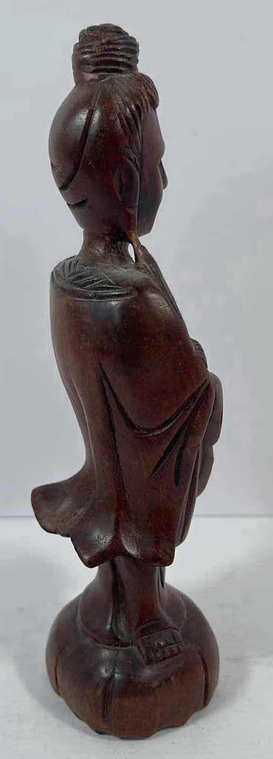 Photo 1 of CARVED WOODEN KWAN STATUE FIGURINE H8”