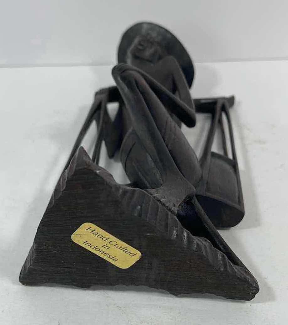 Photo 1 of HAND CARVED WOODEN SUAR SCULPTURE MAN CARRYING WATER MADE IN INDONESIA 