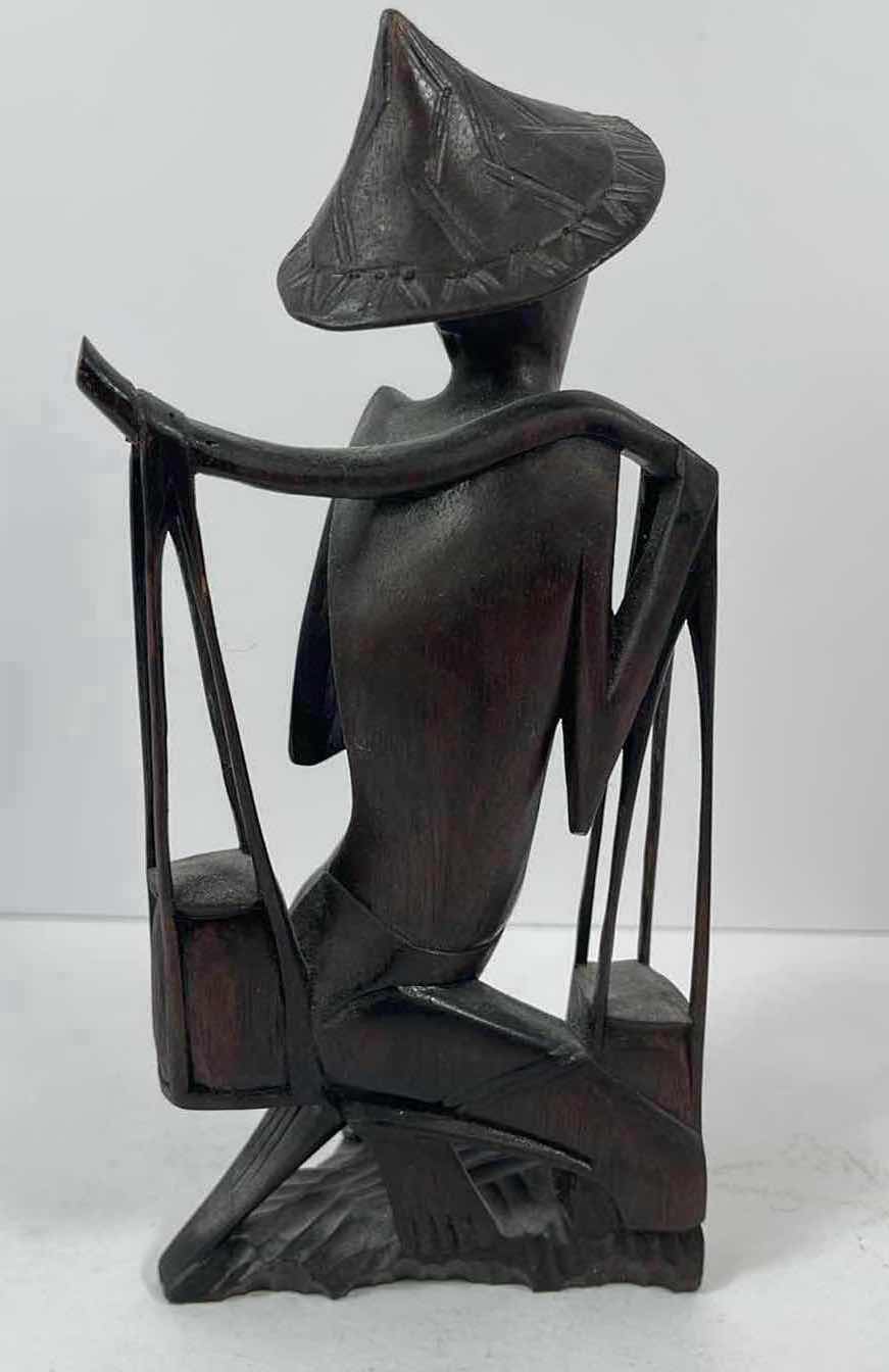 Photo 1 of HAND CARVED WOODEN SUAR SCULPTURE MAN CARRYING WATER MADE IN INDONESIA 