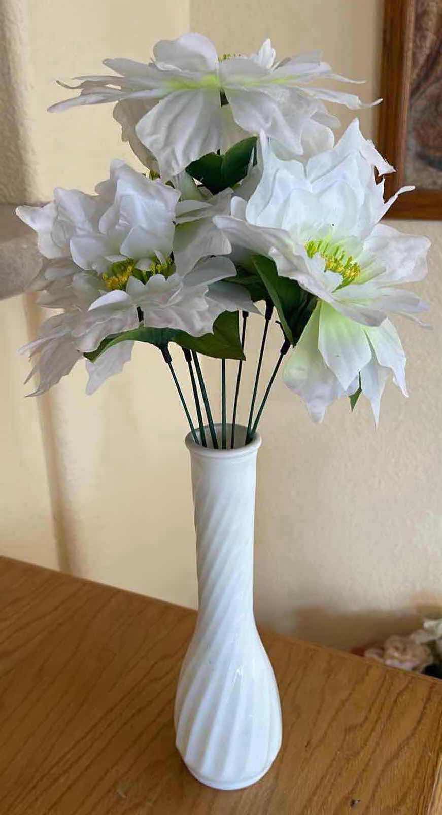 Photo 1 of ARTIFICIAL STEMMED FLOWERS IN WHITE VASE H16”