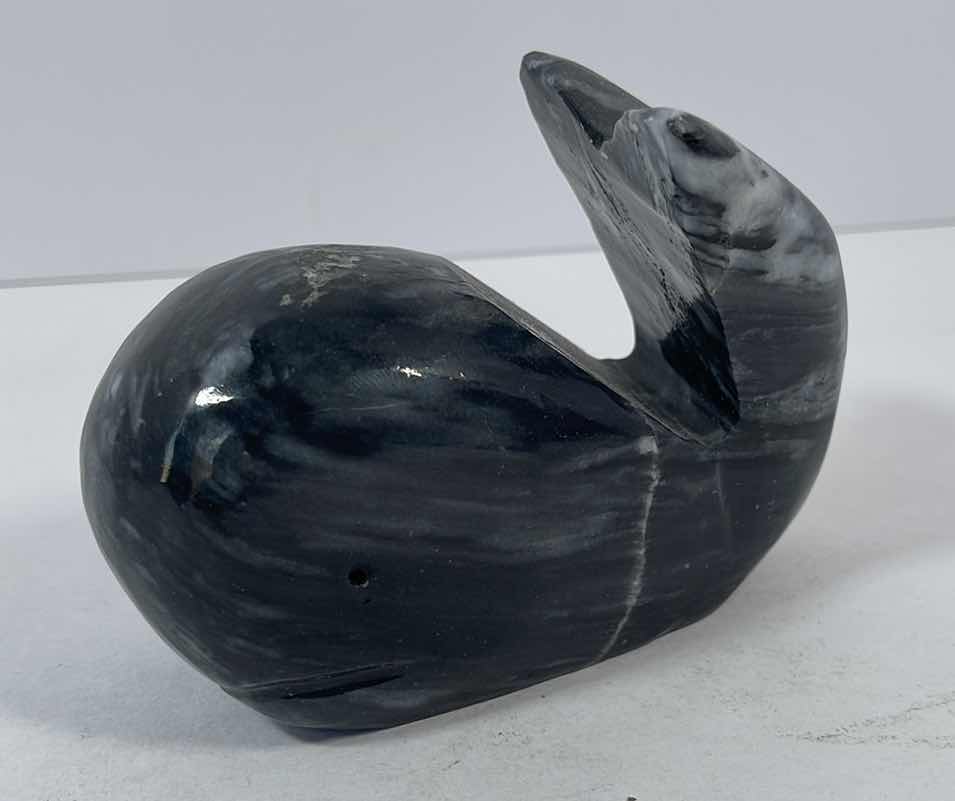 Photo 1 of POLISHED STONE WHALE PAPER WEIGHT H3”
