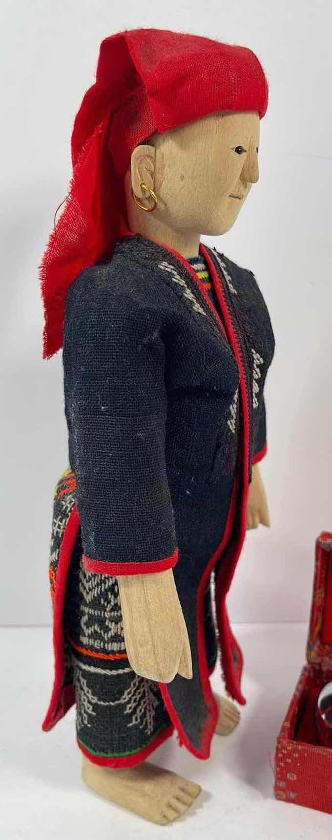 Photo 1 of VINTAGE CHINESE WOODEN DOLL H10” & CHROME STREES RELIEF MUSICAL BALLS H1.25”