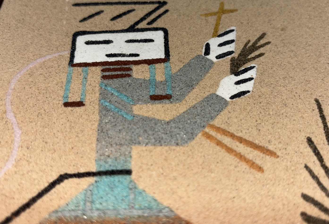 Photo 1 of VINTAGE NAVAJO YEI FIGURE SAND PAINTINGS 6.25” X 6.25” (2)