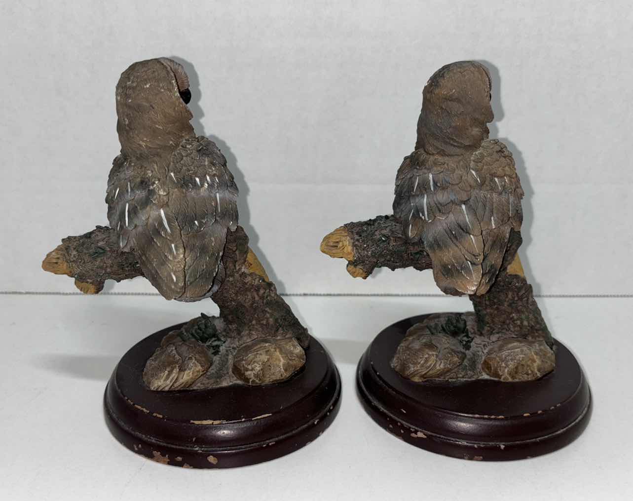 Photo 1 of PAIR OF OWL FIGURINES ON WOOD STANDS 6.25”