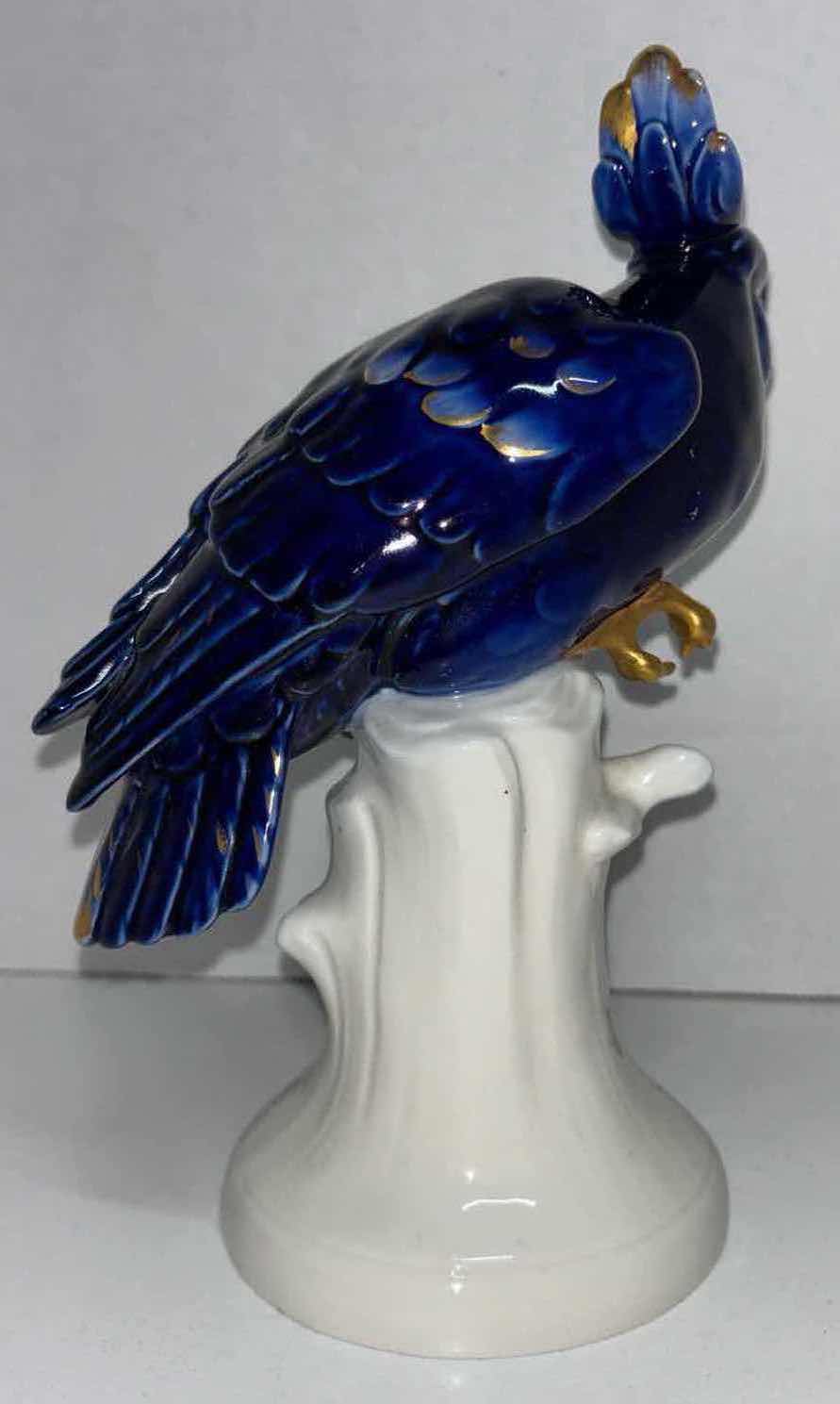 Photo 2 of PORCELAIN 8.5” PARROT BLUE/GOLD GLAZED STATUE
