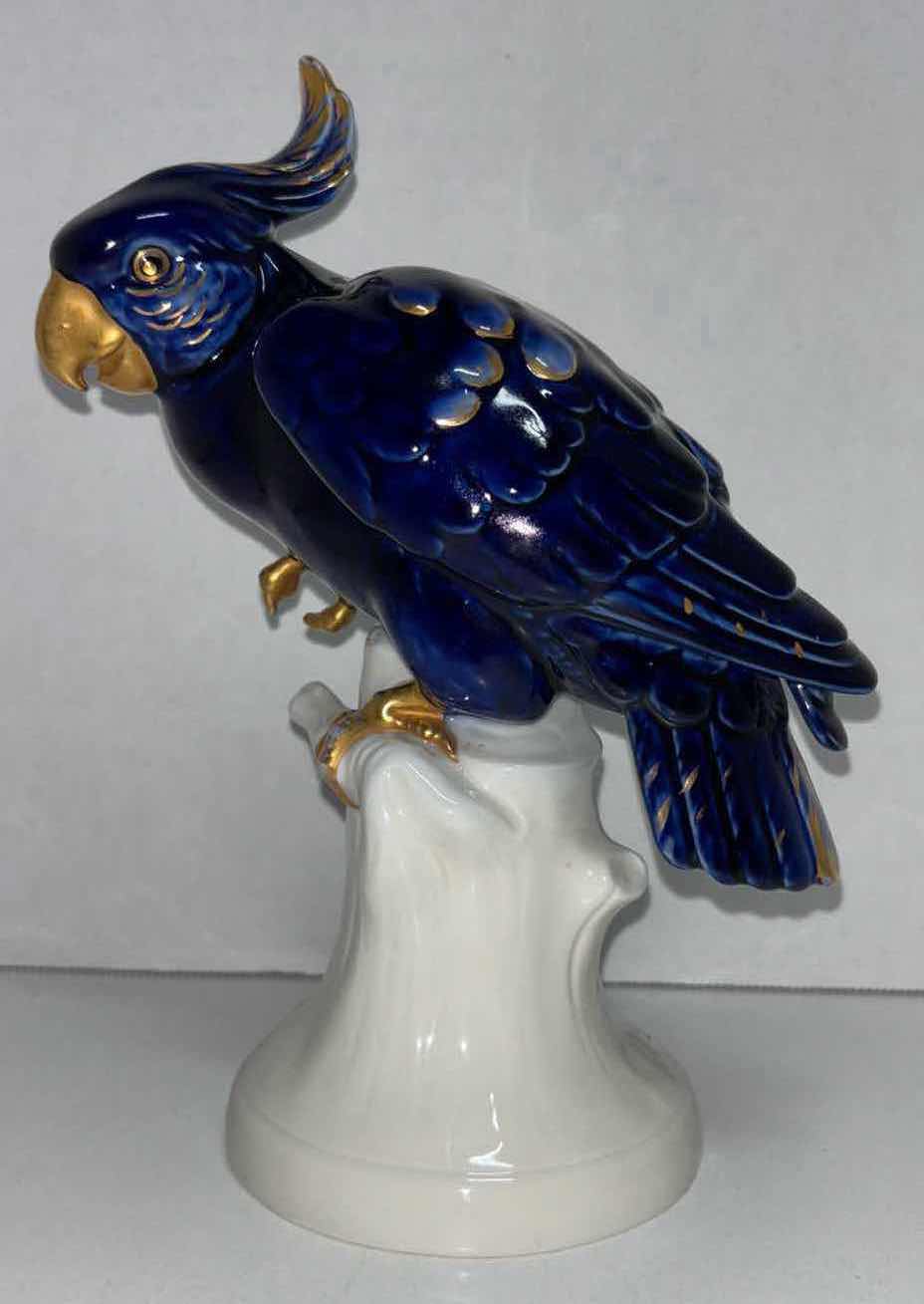 Photo 1 of PORCELAIN 8.5” PARROT BLUE/GOLD GLAZED STATUE