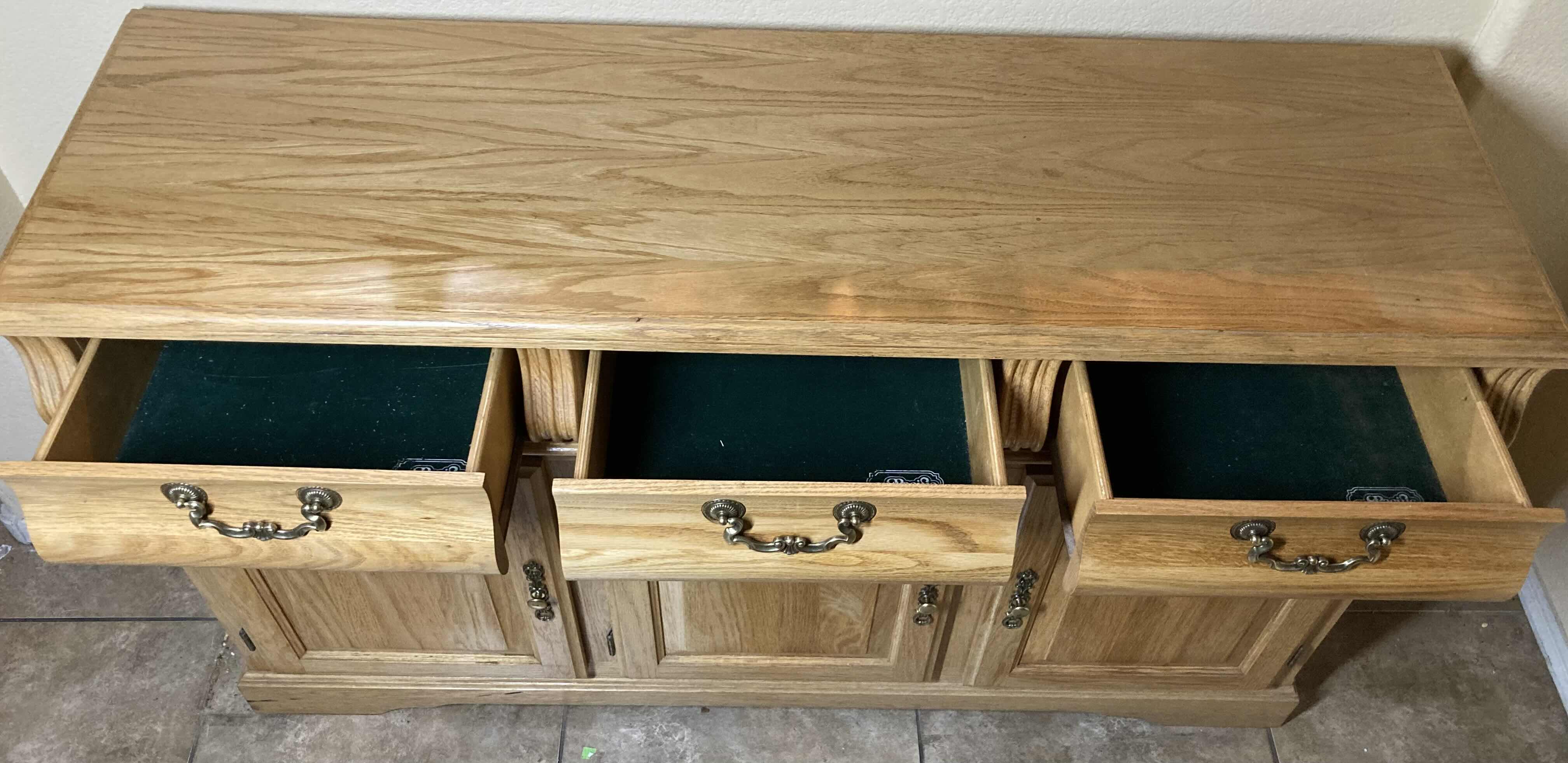 Photo 1 of PACIFIC FRAMES IND. OAK BUFFET TABLE 58” X 18 H33.5