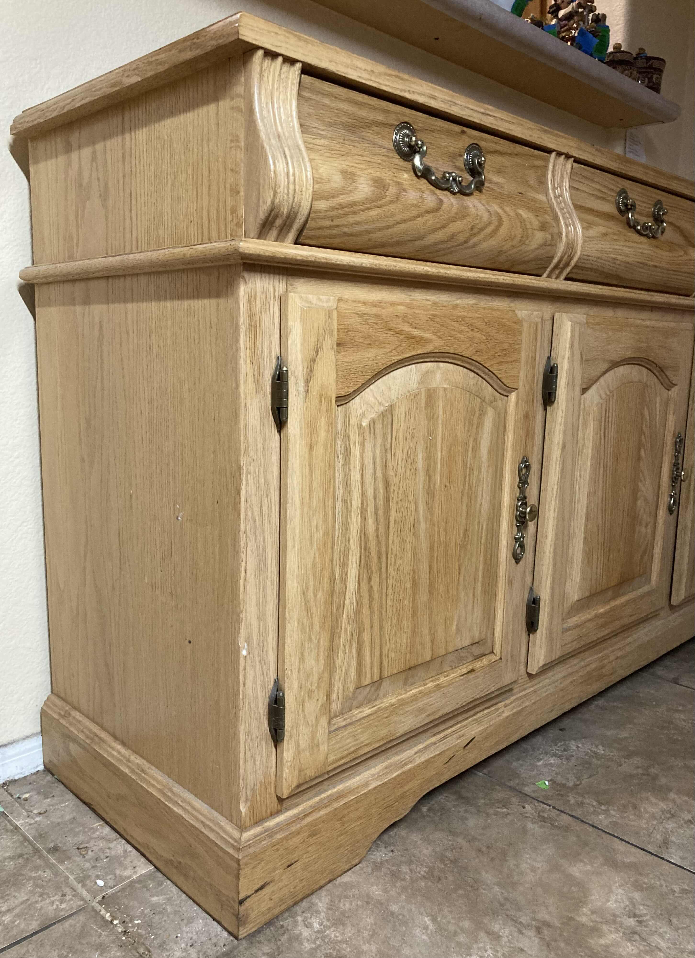 Photo 1 of PACIFIC FRAMES IND. OAK BUFFET TABLE 58” X 18 H33.5