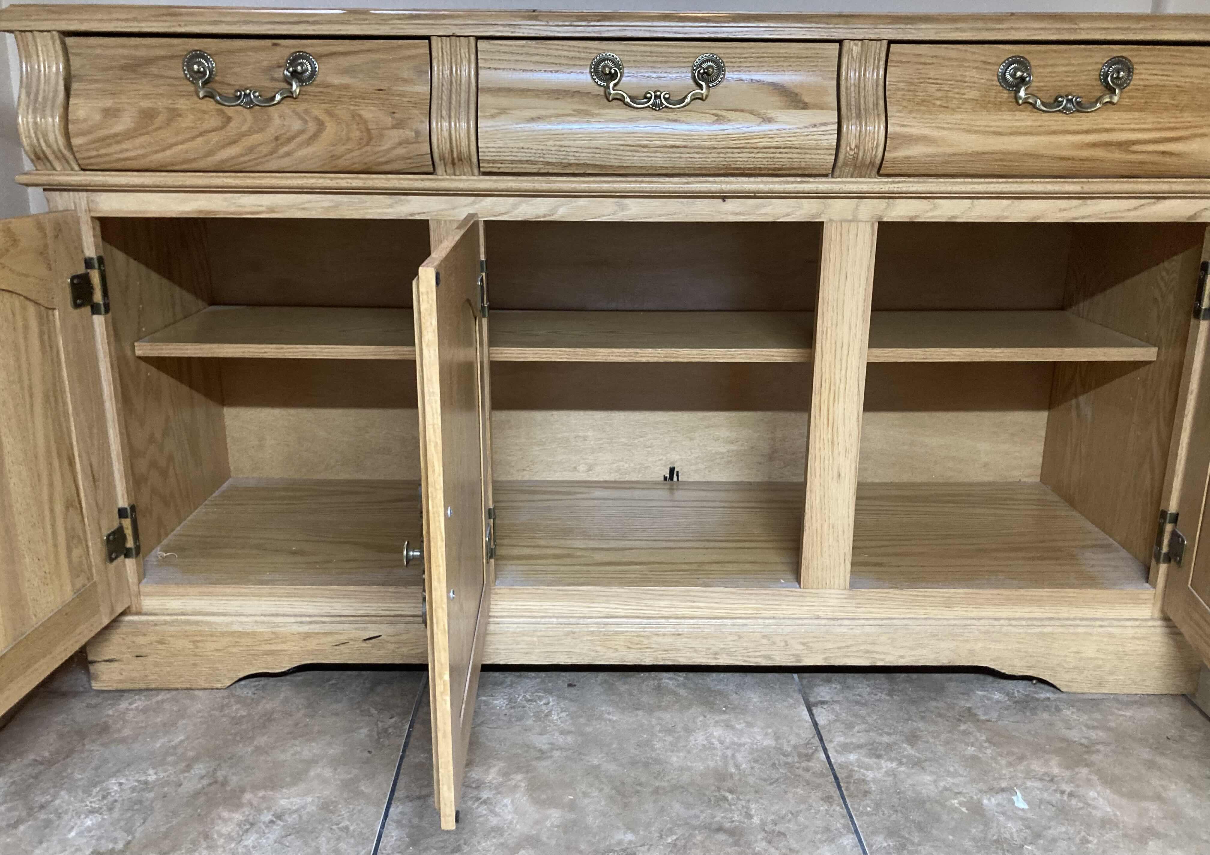 Photo 1 of PACIFIC FRAMES IND. OAK BUFFET TABLE 58” X 18 H33.5