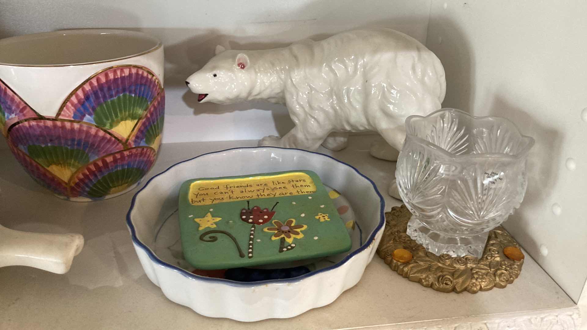 Photo 1 of CONTENTS OF SHELF- COASTERS, JARS, DECOR & POLISHED ROCKS