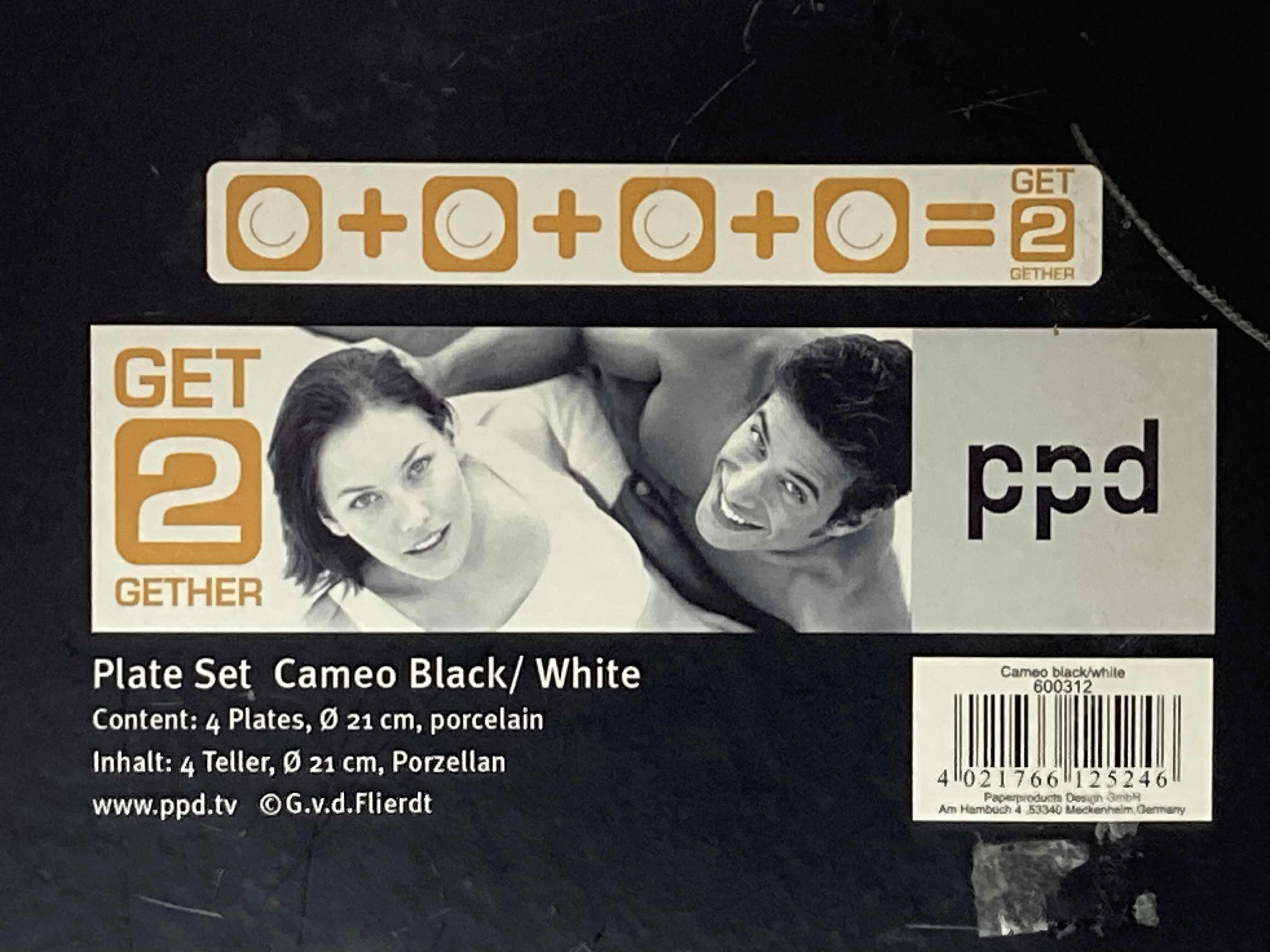 Photo 1 of PPD CAMEO BLACK & WHITE 8” PORCELAIN PLATE SET OF 4