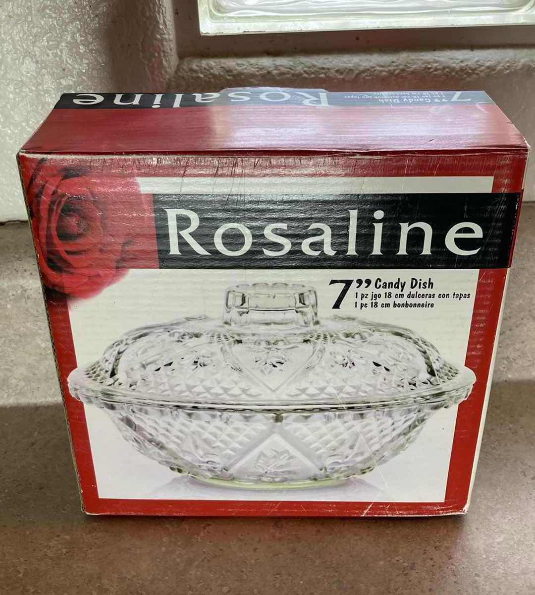 Photo 1 of ROSALINE 7” GLASS CANDY DISH & MIKASA DOVE GOLD FINISH TRIM CRYSTAL 7” SWEET DISH