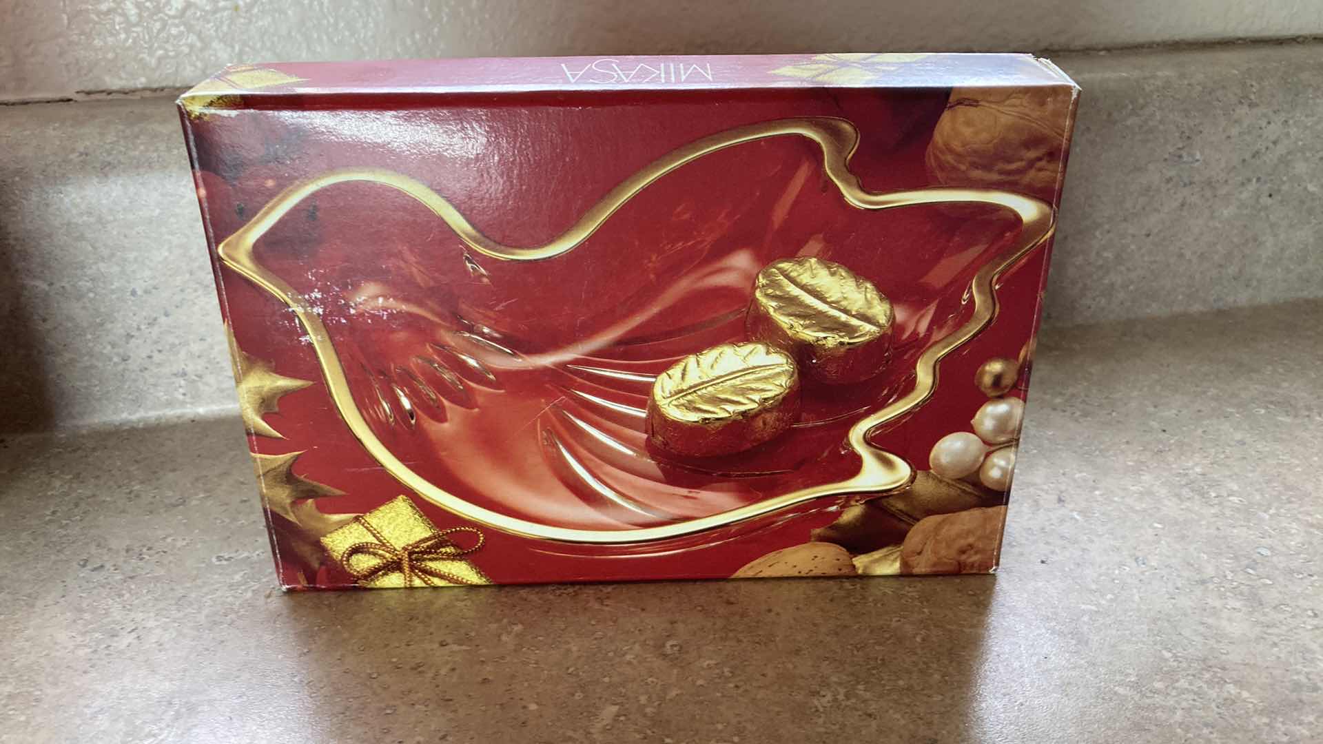 Photo 1 of ROSALINE 7” GLASS CANDY DISH & MIKASA DOVE GOLD FINISH TRIM CRYSTAL 7” SWEET DISH