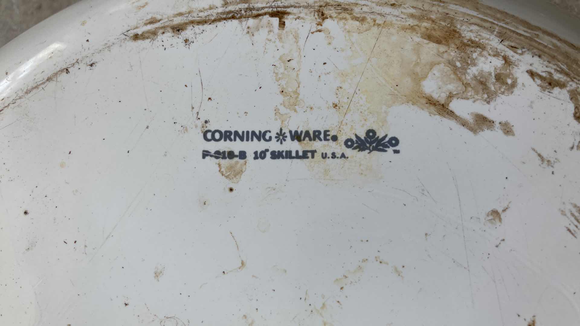 Photo 1 of CORNINGWARE BLUE CORN FLOWER 10” SKILLET W 3 CASSEROLE DISHES