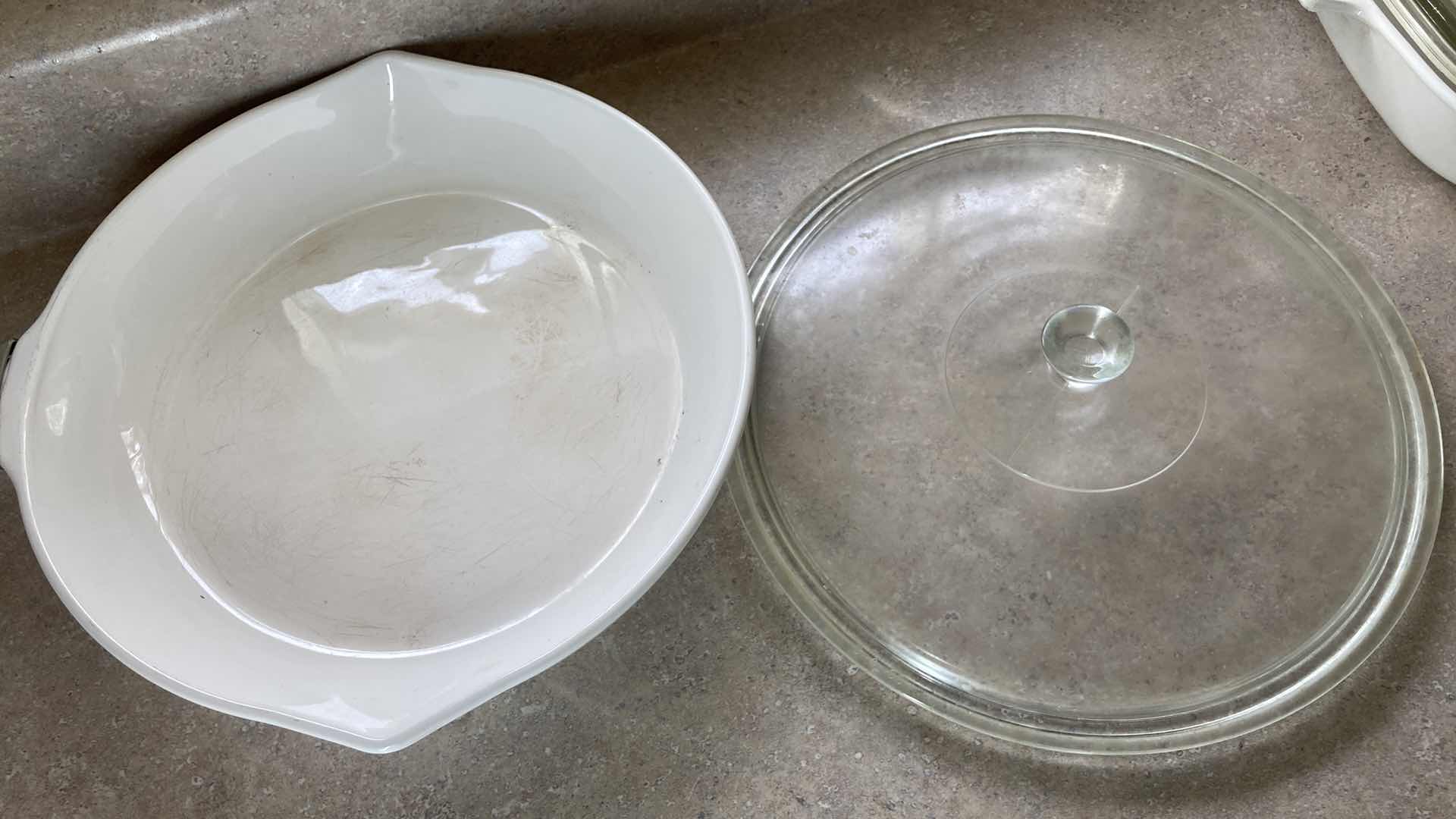 Photo 1 of CORNINGWARE BLUE CORN FLOWER 10” SKILLET W 3 CASSEROLE DISHES