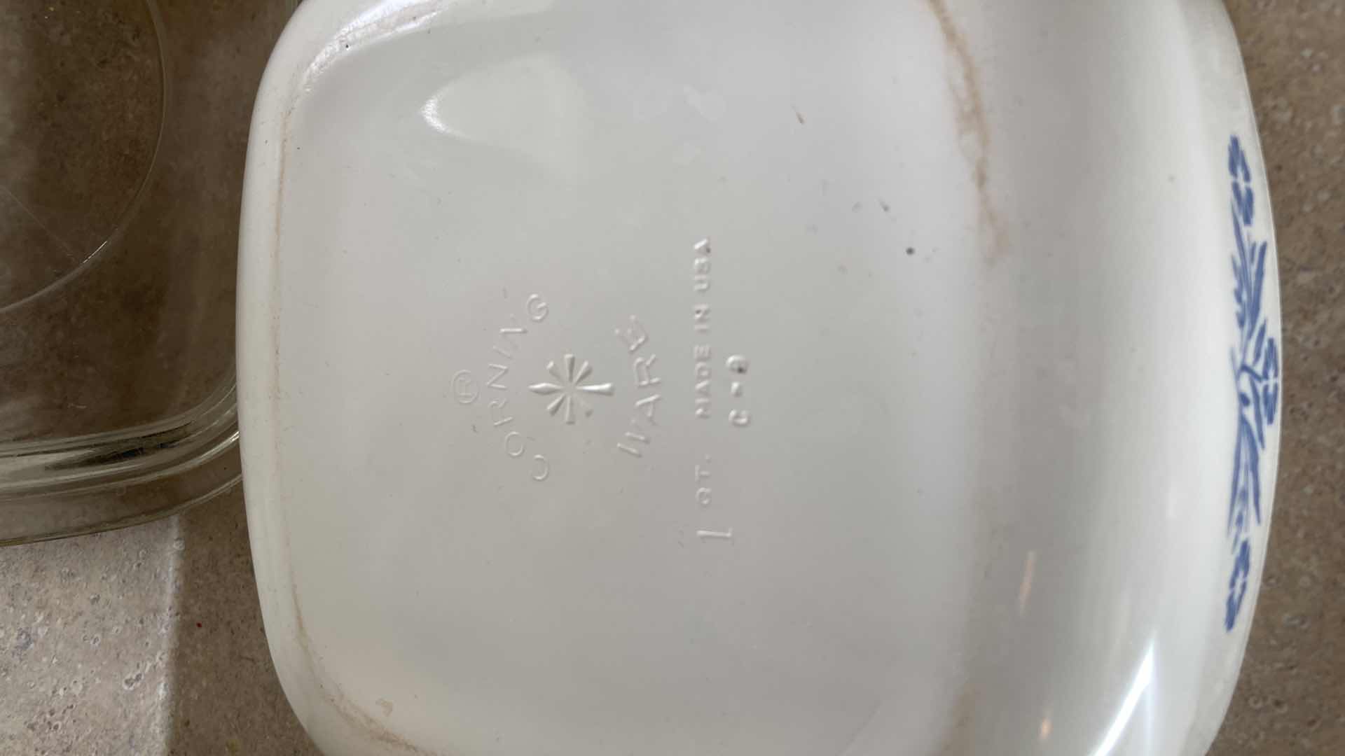 Photo 1 of CORNINGWARE BLUE CORN FLOWER 10” SKILLET W 3 CASSEROLE DISHES