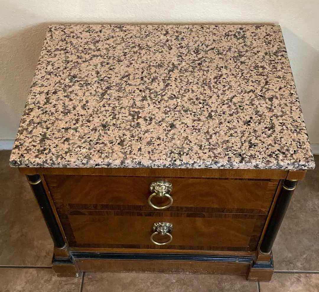 Photo 1 of HERITAGE GRANITE TOP WOOD & BLACK TRIM FINISH NIGHTSTAND 24” X 18” H21”